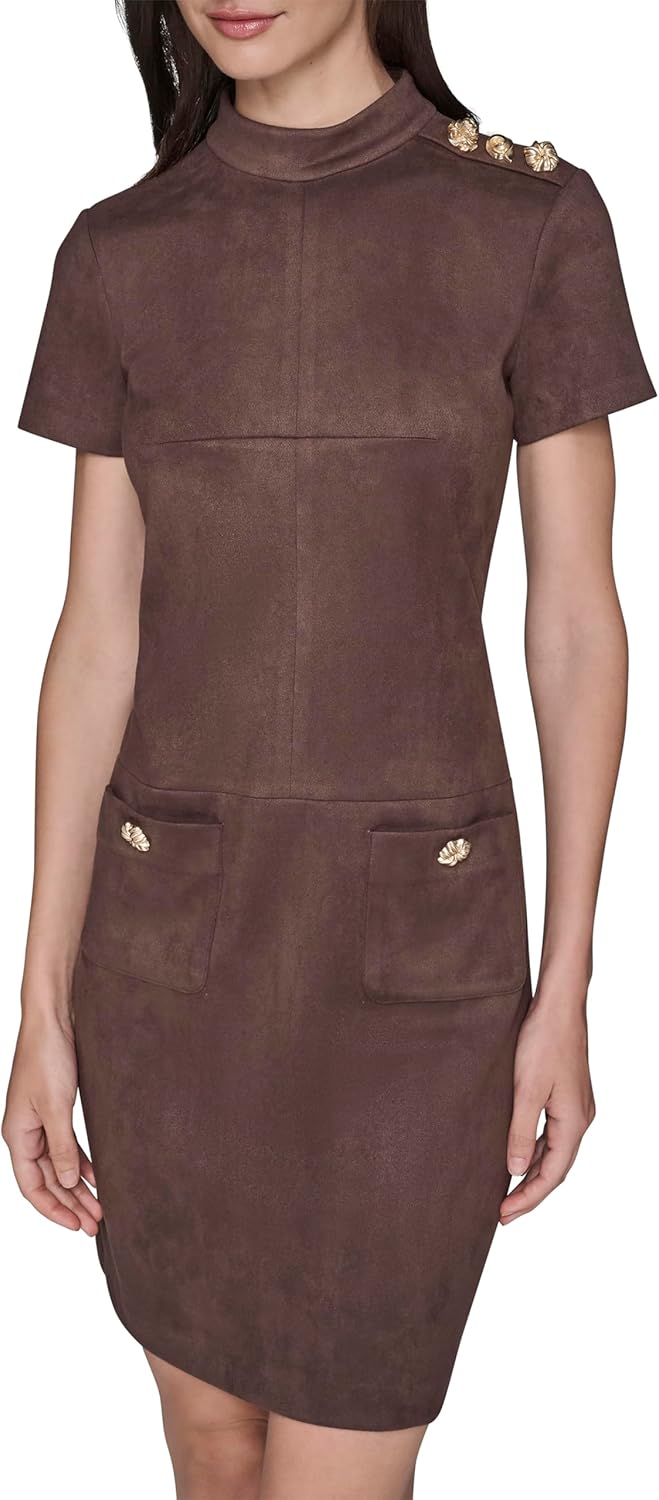 Karl Lagerfeld Womens Short Sleeve Mock Neck Sheath Mini Dress
