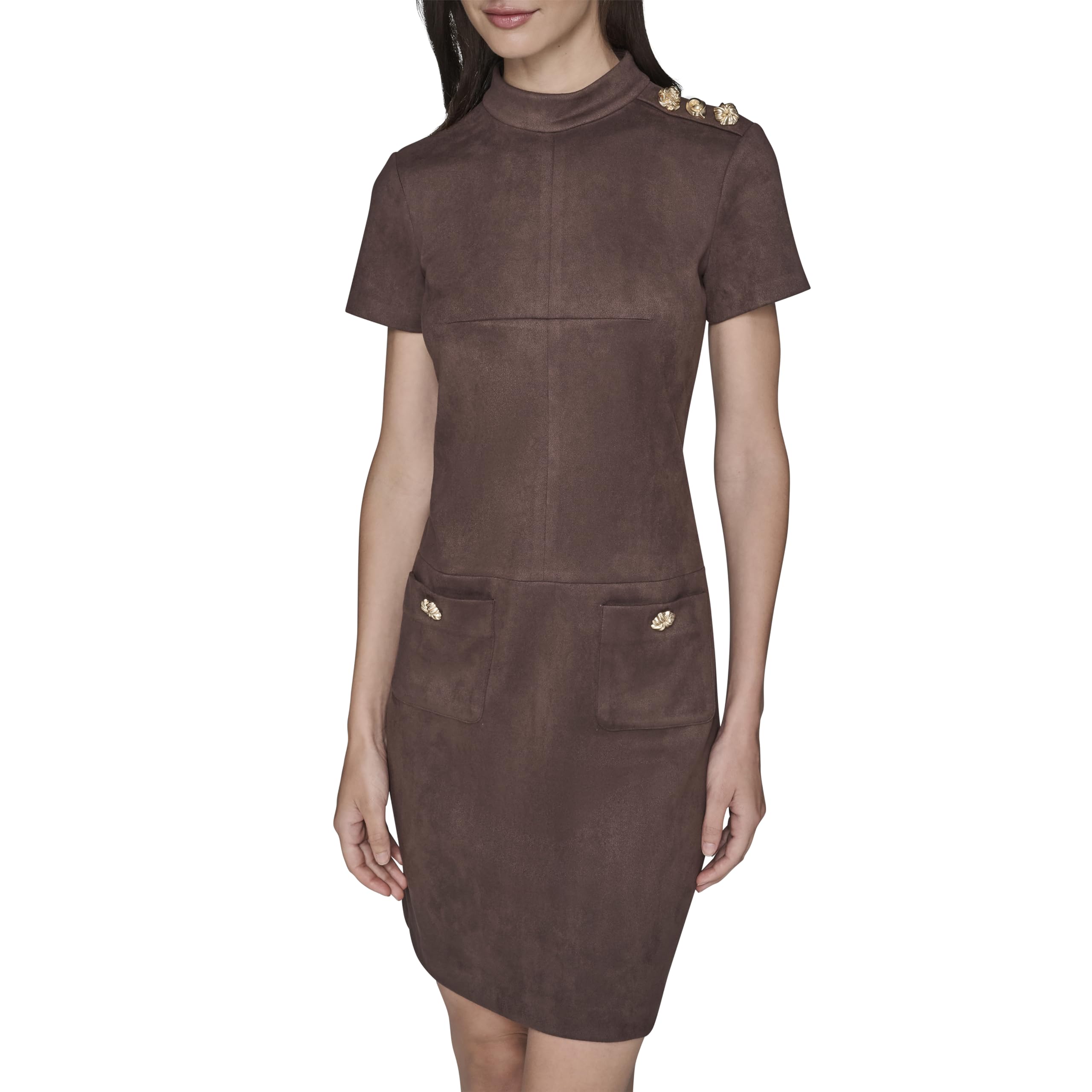 Karl Lagerfeld Women's Short Sleeve Mock Neck Sheath Mini Dress