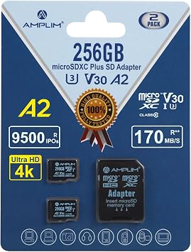 Micro SD Card 256GB | 2X 256 GB Memory Cards Plus Adapter, Extreme High Speed 170MB/S A2 MicroSDXC U3 Class 10 V30 UHS-I for Nintendo-Switch, Surface, Phone, Camera Cam, Tablet
