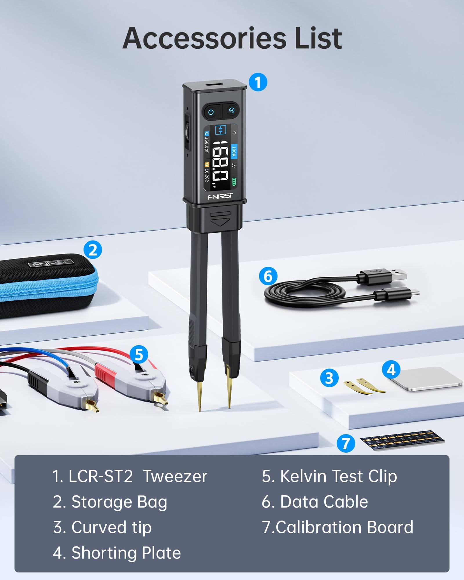 FNIRSI LCR-ST2 Medidor ESR LCR 100kHz con Pinzas, Función de Comparación&Ordenación Auto, Comprobador de Resistencias, Condensadores, Inductores, Diodos, Voltaje, Continuidad, Escaneo Banda Completa