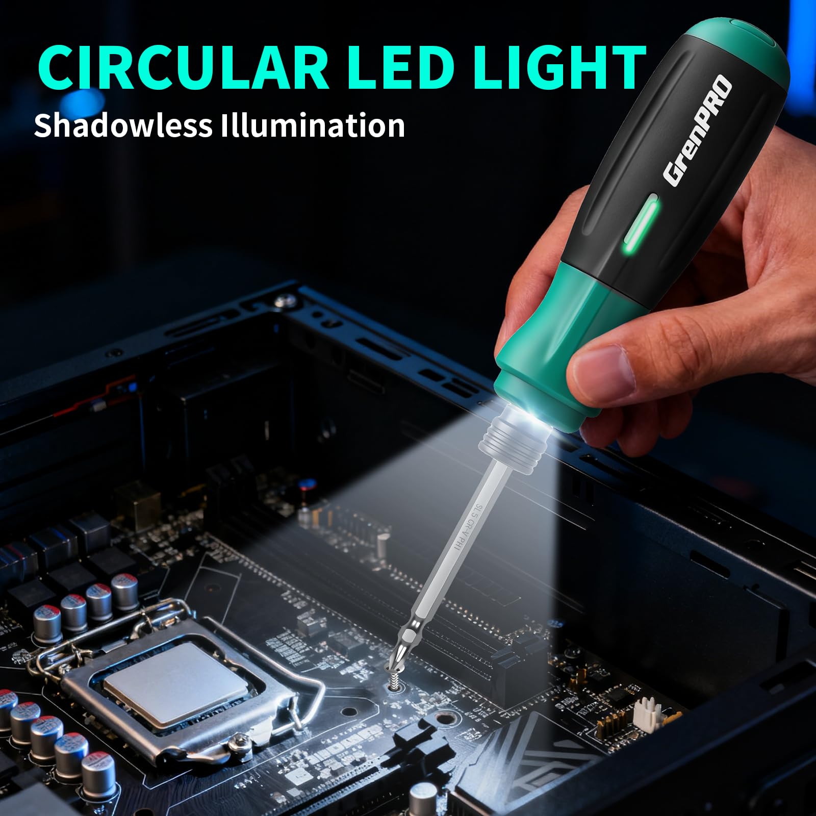 GRENPRO Cacciavite elettrico da 4 V, set di cacciaviti a batteria ricaricabile con 51 punte magnetiche, luce LED, rotazione sinistra/destra, cavo di ricarica USB e custodia per il trasporto, ideale