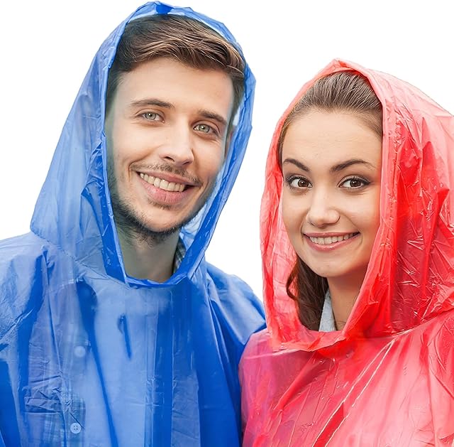 ASAB Waterproof Twin Pack Rain Poncho | Disposable Emergency Poncho | Adult Festival Rain Pocho | Ideal For Hiking Rainfall Adventures| Random Colour | Reusable Poncho | Unisex | (ANY RANDOM COLOUR)
