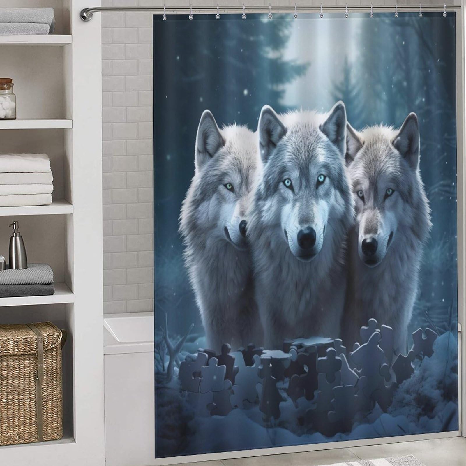 Rideau de douche loup pour salle de bain en tissu lavable pour une ambiance nature