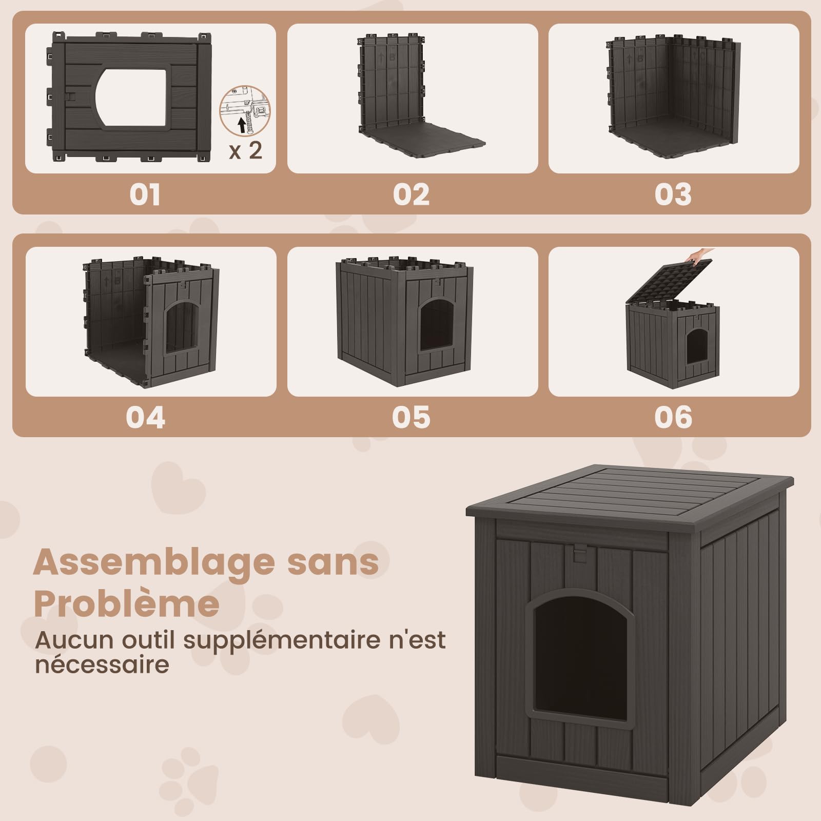 COSTWAY Maison pour Chat Interieur Exterieur en PP, Porte à Battant, 4 en 1 Meuble Litiere Chat, Verrouillage de Sécurité, Base Surélevée, Niche pour Chaton Chien Lapin, 60 x 47 x 54,5 cm (Noir)