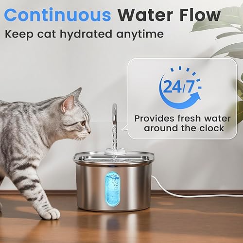 Miniatura 2 de Fuente de agua para gatos de acero inoxidable, dispensador de agua automático silencioso para perros, apagado automático seguro, fuente de agua