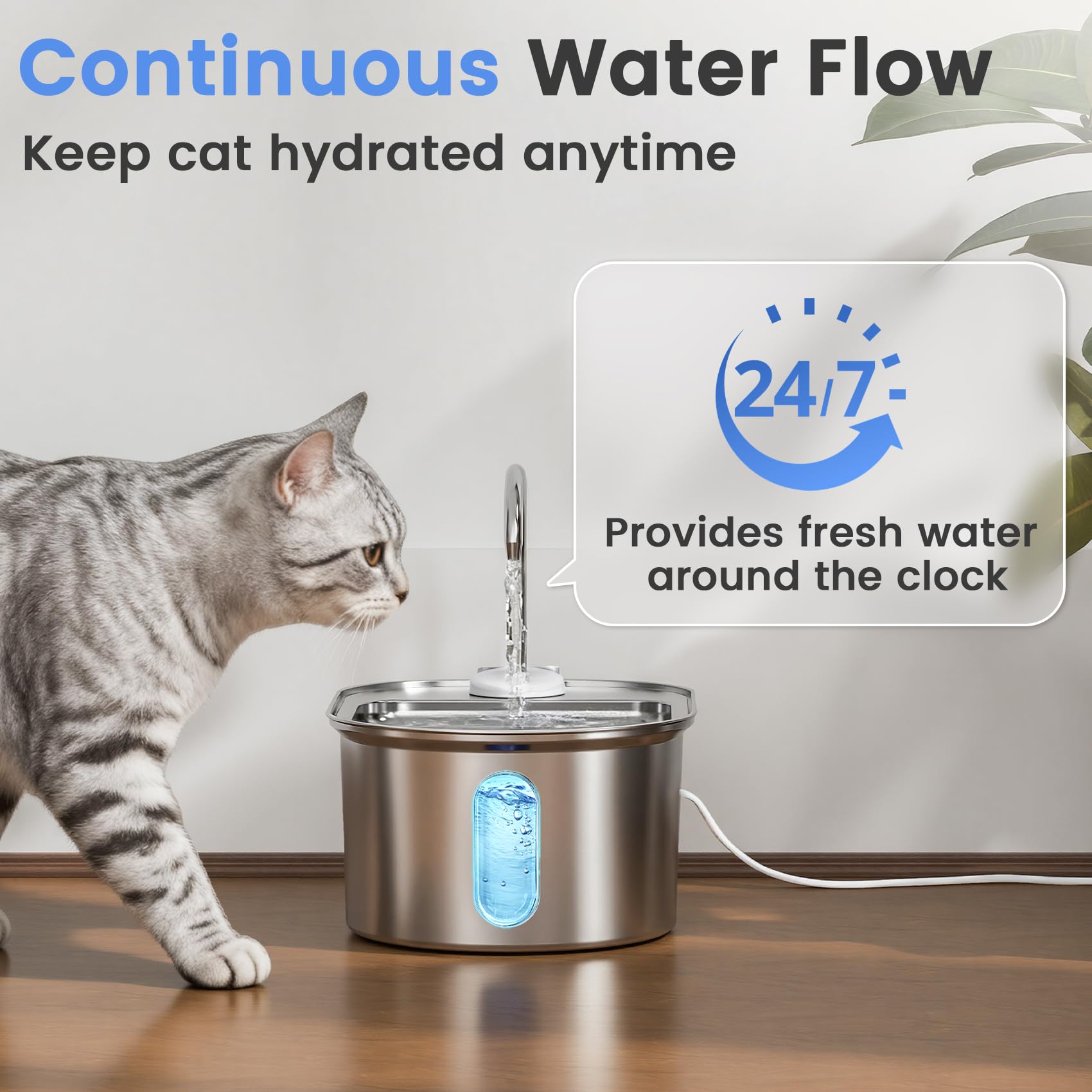 Fontana d'acqua per gatti, in acciaio inox, 3,2 l, silenzioso, automatico, per cani, spegnimento automatico sicuro, grande fontana ovale per gatti da interni, con 1 filtro di ricambio