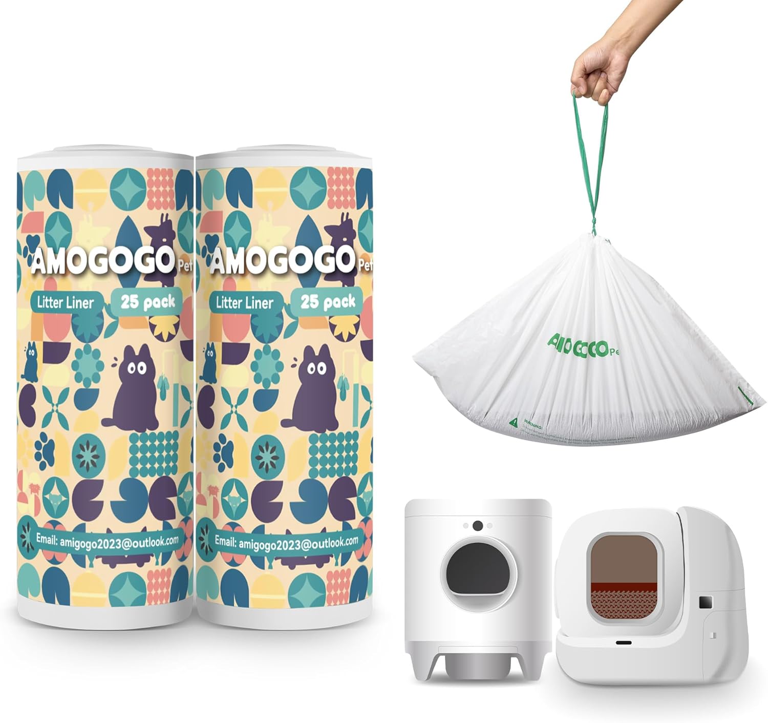 50 Pack Litter Box Liner Bags, Compatible with Petkit Pura Max & X, Self-Cleaning Cat Litter Box Replacement Waste Bags, Drawstring Leak-proof Cat Litter Box Trash Bags