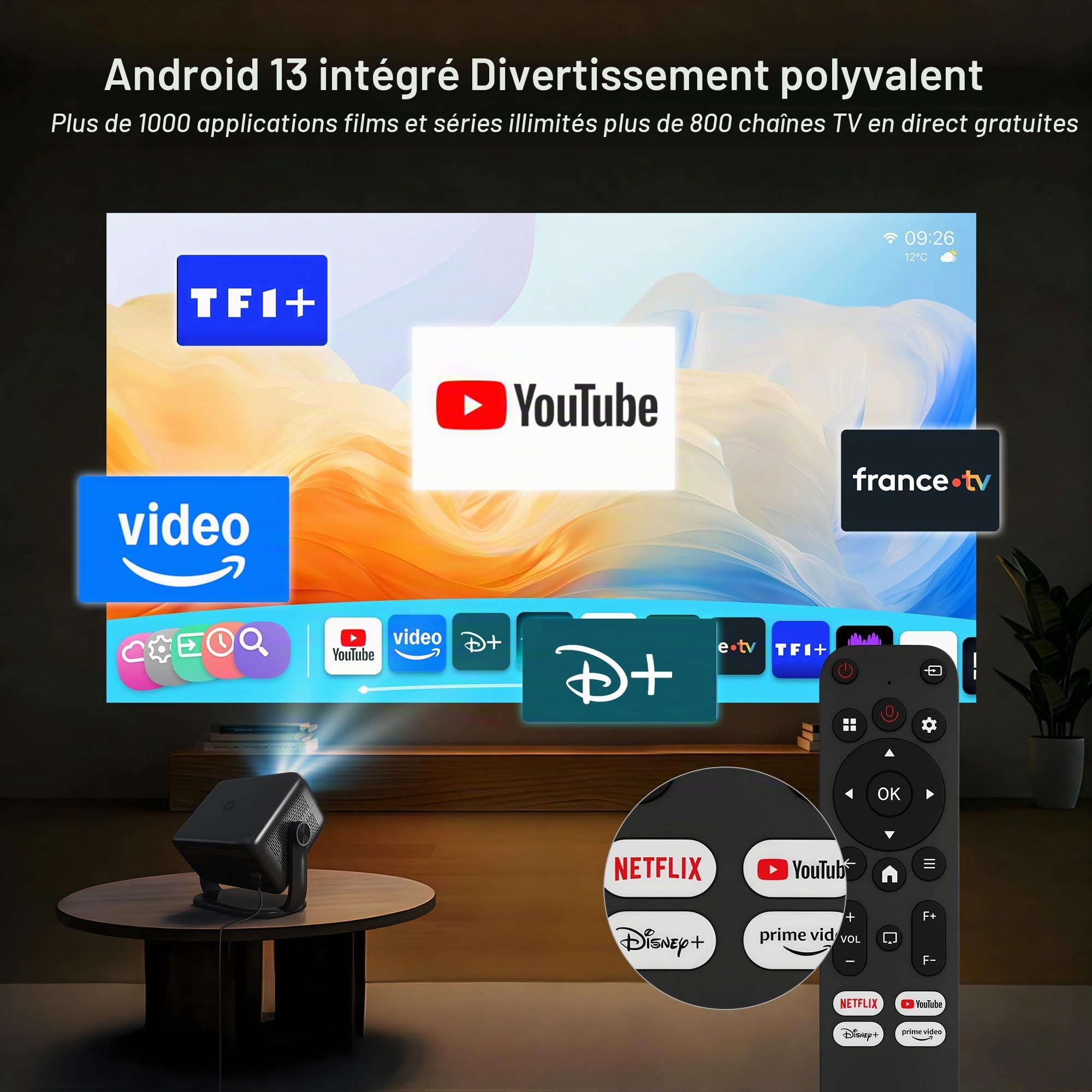 Smart Vidéoprojecteur Supporte 4K, Compatible avec Netflix Projecteur HDR10