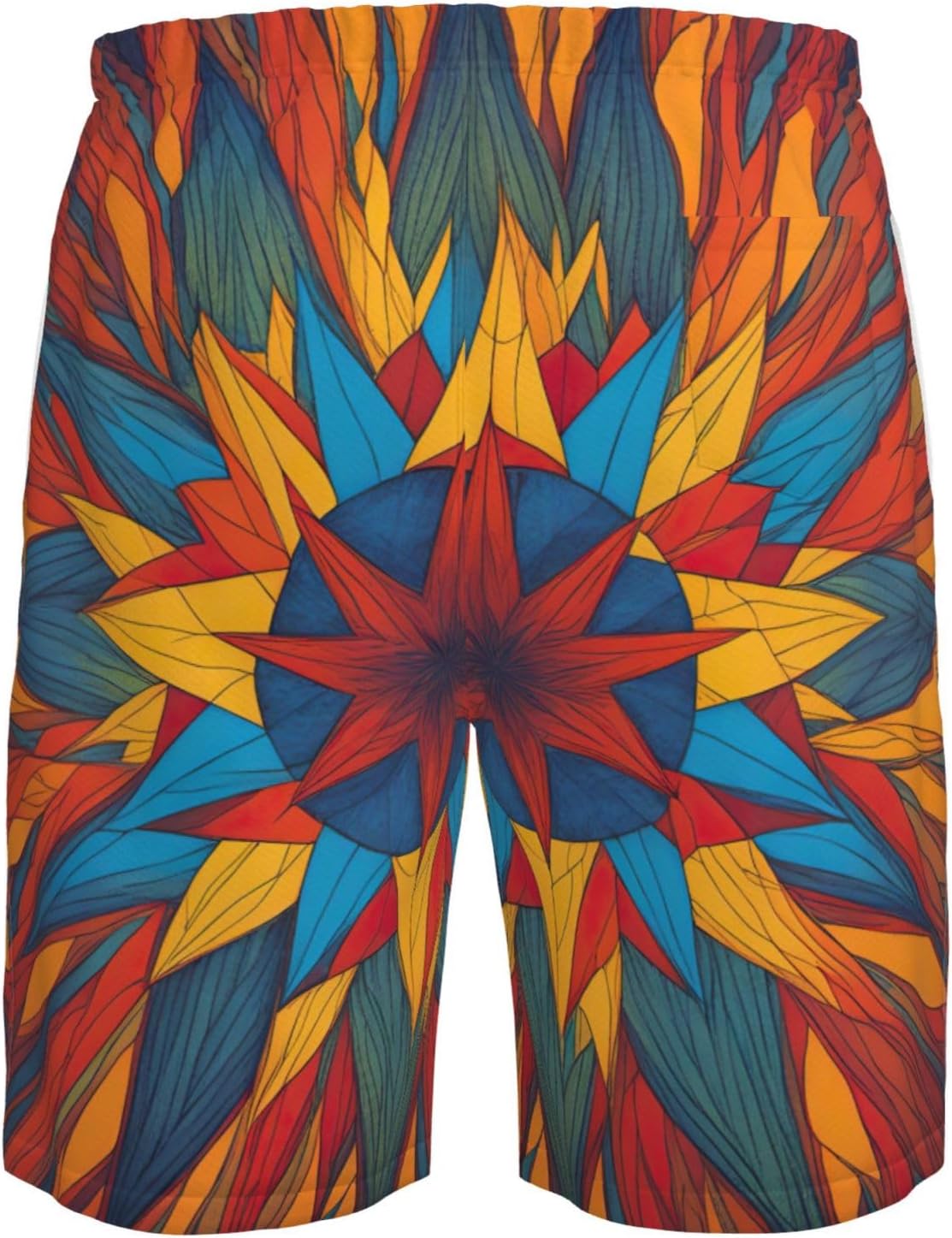 Colorful Star Print Men's Quick-Drying Shorts Casual Beach Pants Stretch Waist Shorts and Pockets