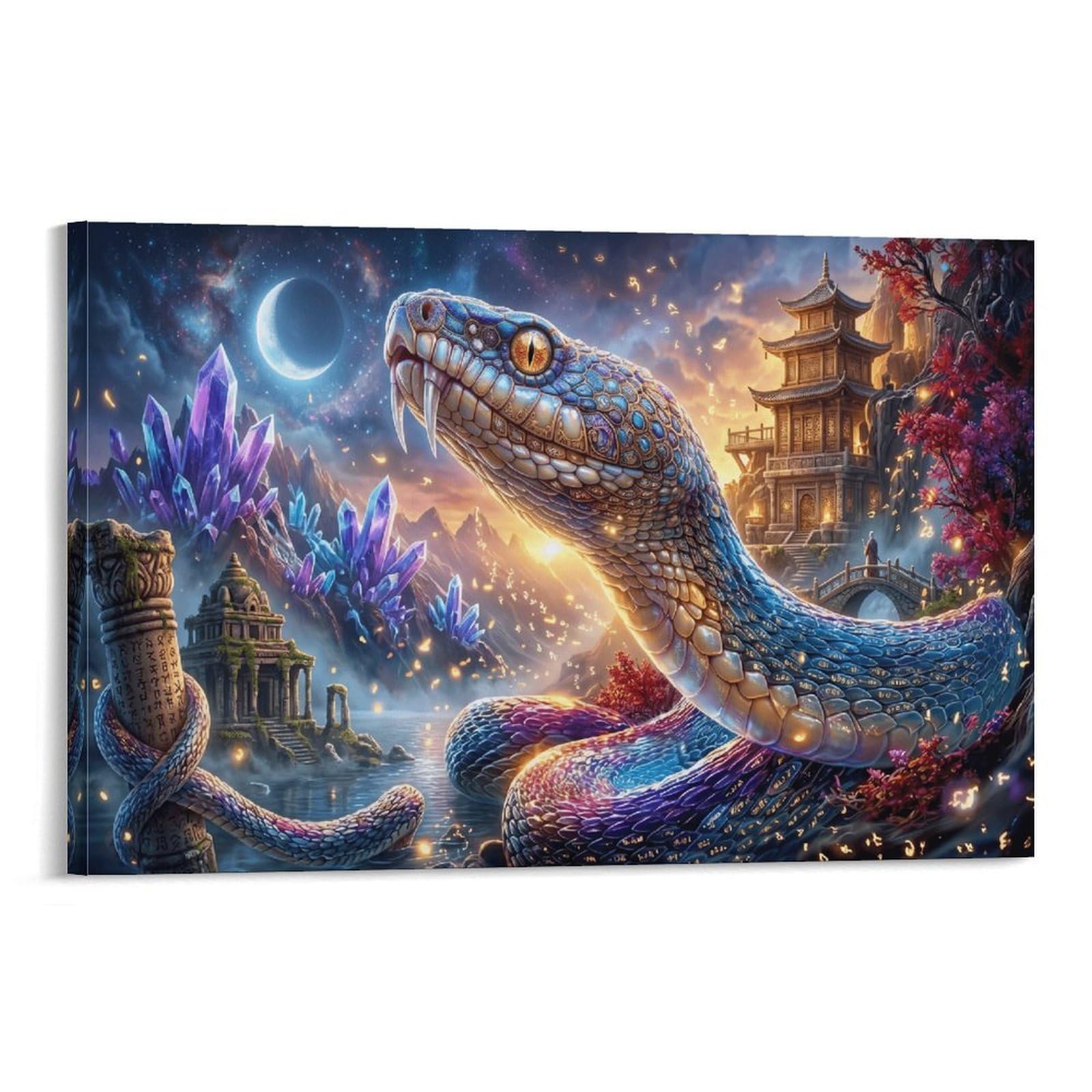 XPASHIQWC Serpent Wall Decor Poster Moon Ancient Temple Giclee Canvas Prints Modern Wall Art Picture Wall Hanging for Dining Room Kitchen Home Office Decor 24x36inch(60x90cm)