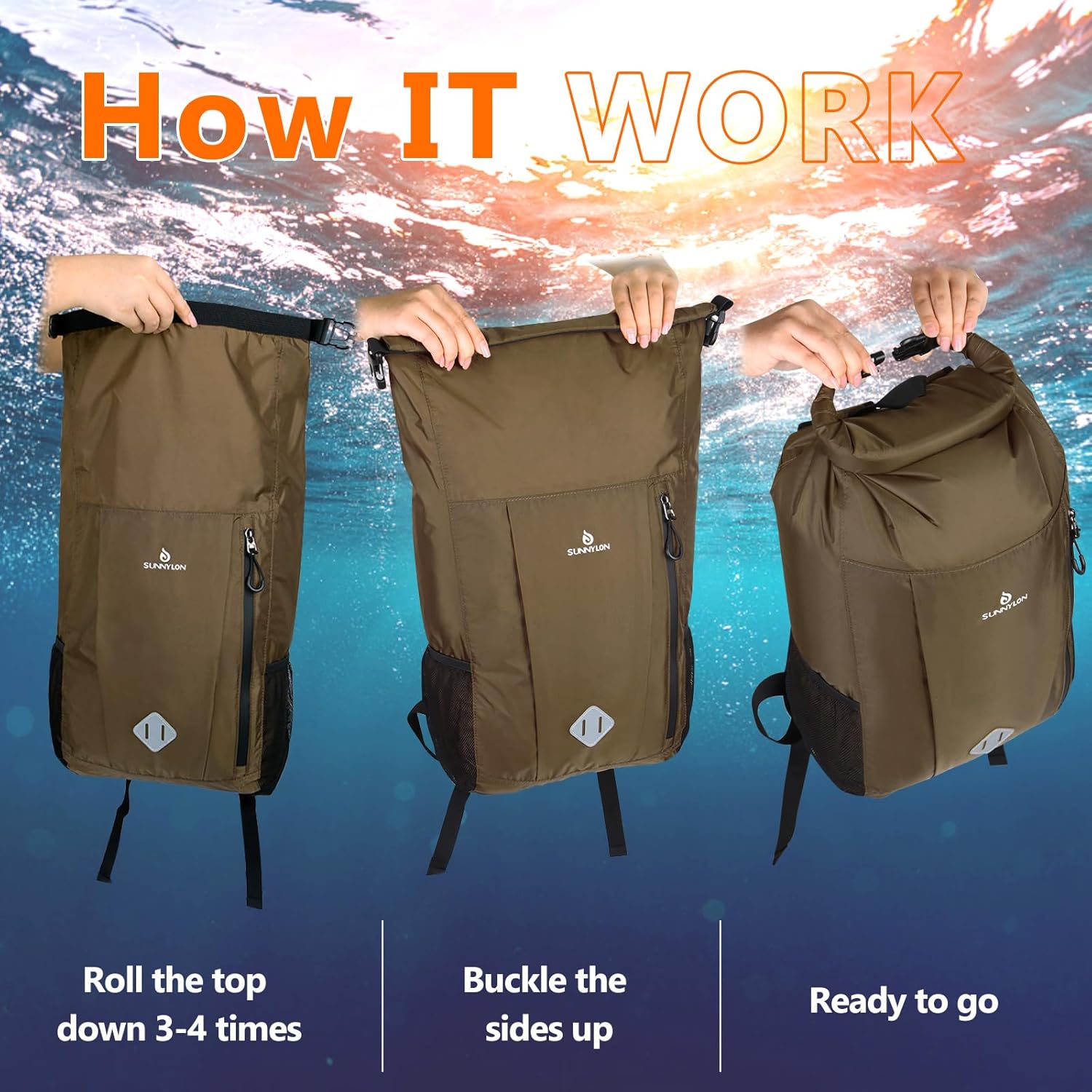 Dry Bag Backpack, 20 L Dry Bag Waterproof with Waist Pouch and Phone Case,Dry bag for kayaking,Marine dry bag for Kayaking, Beach, Rafting, Boating, Hiking, Camping and Fishing (Coffee) - Image 6