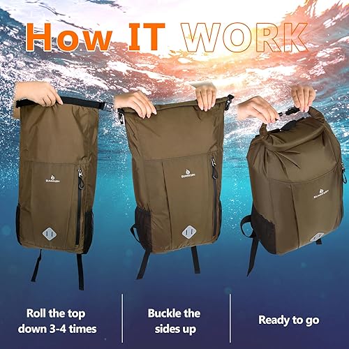 Miniatura 6 de Mochila Dry Bag de 20 L, impermeable, con bolsa para la cintura y funda para teléfono, bolsa seca para kayak, playa, rafting, canotaje, senderismo,