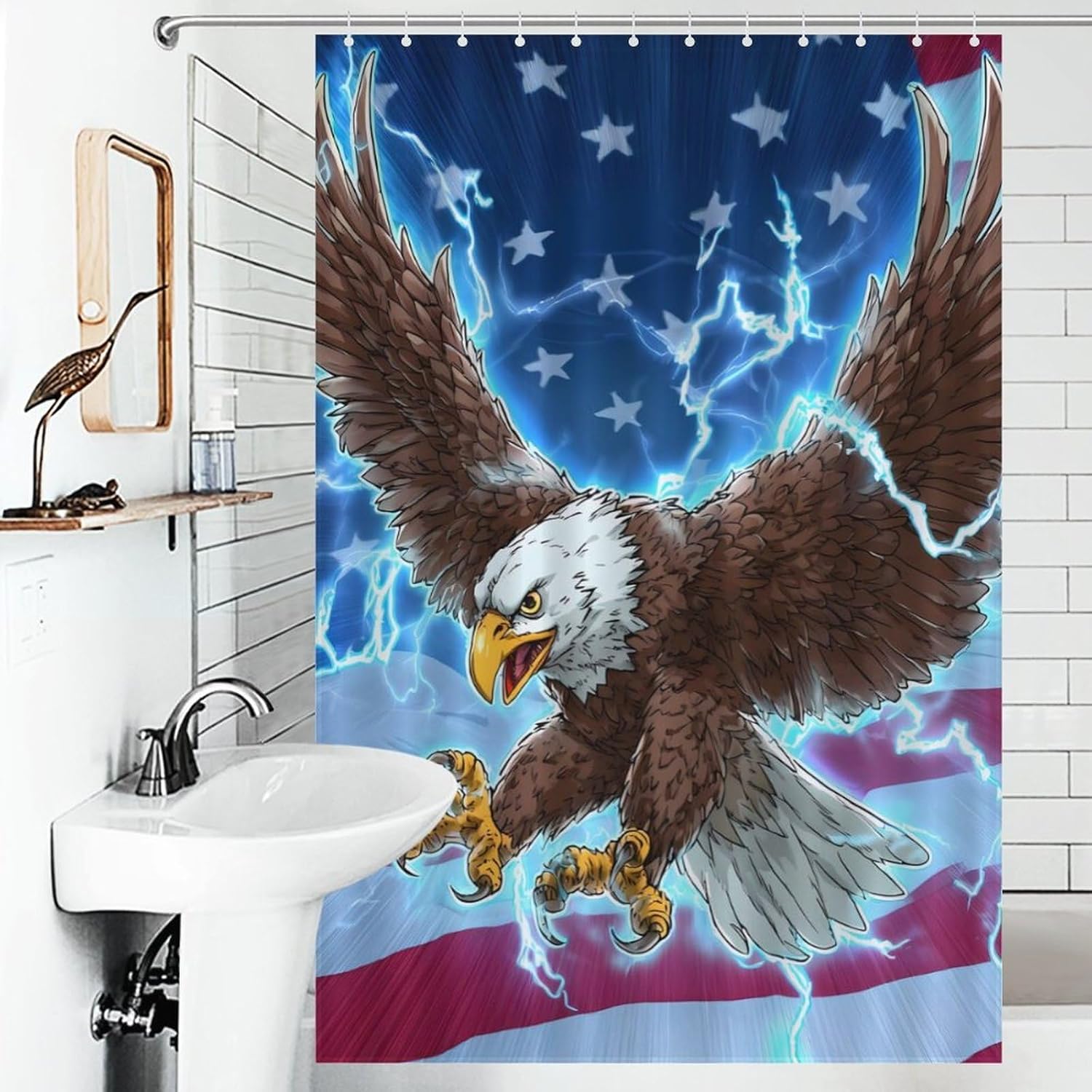 Flag of USA Bald Ea-gles Shower Curtain 46.85x70.87Inch（119x180cm） Polyester Bath Curtain Shower Curtains Printed Decorative