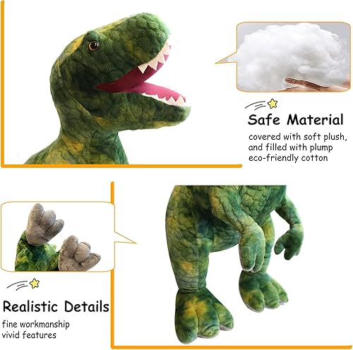 Miniatura 2 de AIXINI Juguete gigante T-Rex de peluche de dinosaurio, 31.5 pulgadas, animal de peluche realista para niños y niños, verde