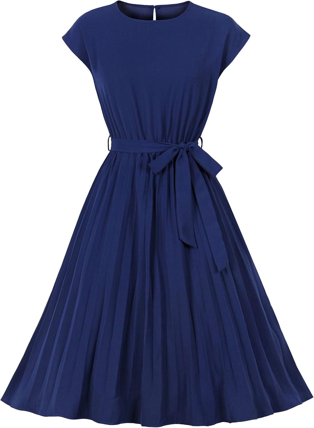 Wellwits Women's Cap Sleeves Pleated 40s 50s Vintage Dress