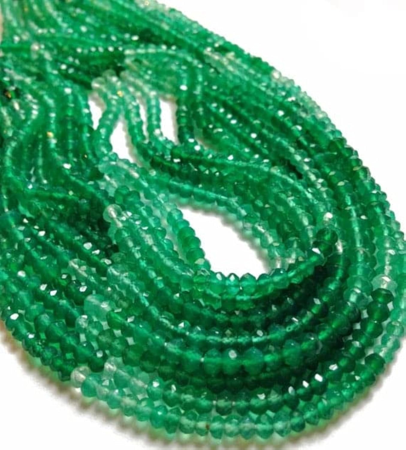 Onyx vert micro-facetté 3.5mm de qualité AAA en fil de 8 pouces