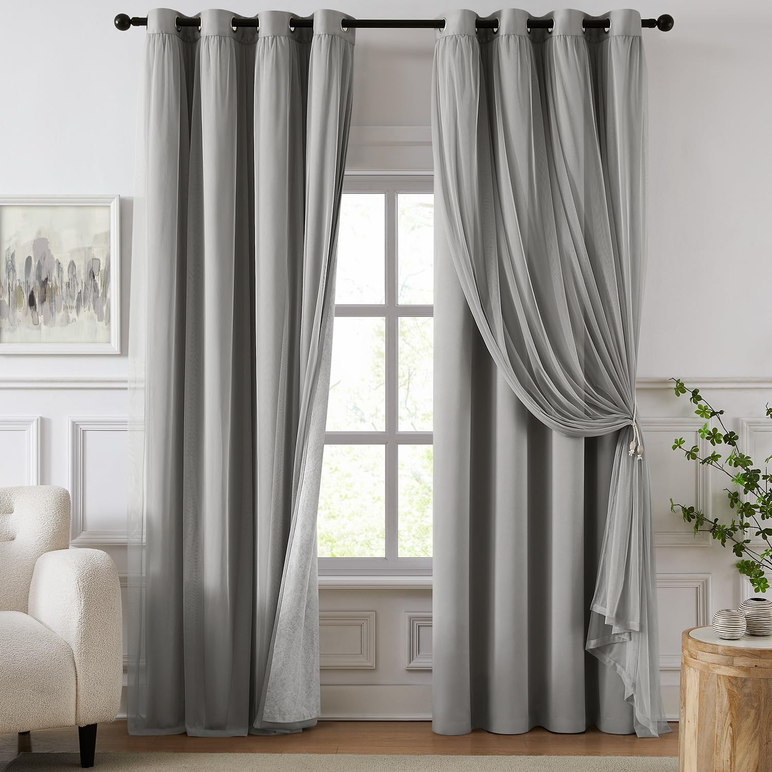 100% Blackout Curtains for Bedroom, Double Layer Grey 84" L