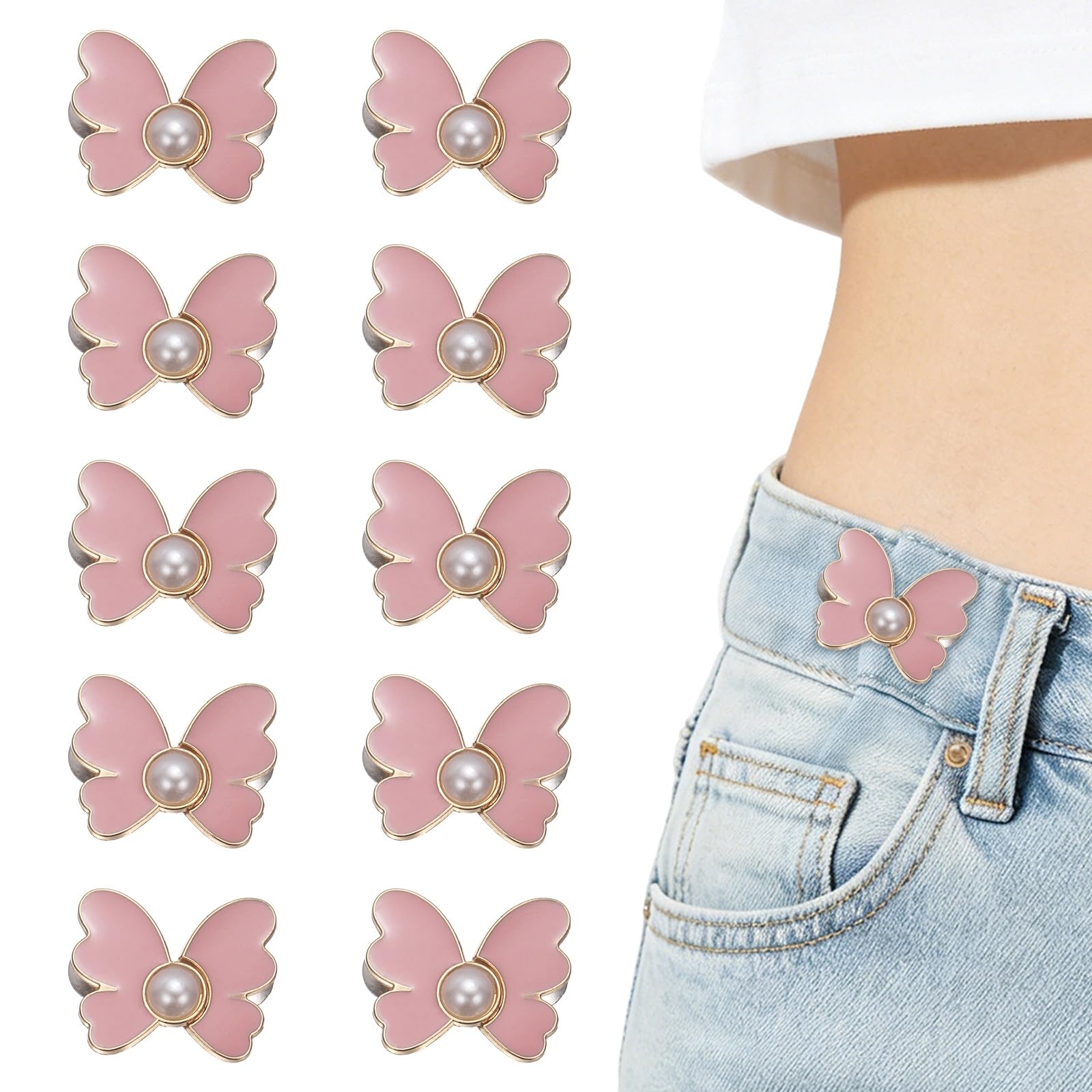Clips de cintura desmontables sin costura hebillas decorativas mariposa rosa