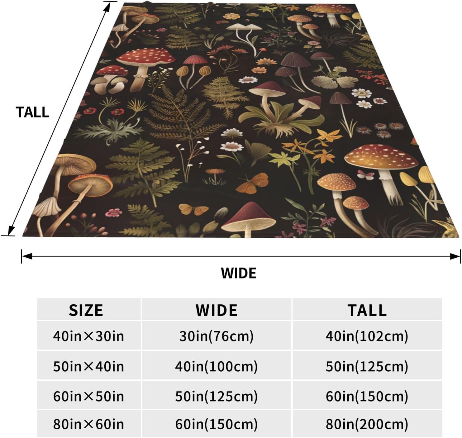 Retro Mushroom Blanket Gifts for Women Girls Kids Soft Warm Lightweight Cozy Fairy Forest Flowers Plants Throw Blankets for Bed Sofa Living Room Couch Home Decor 80"x60"