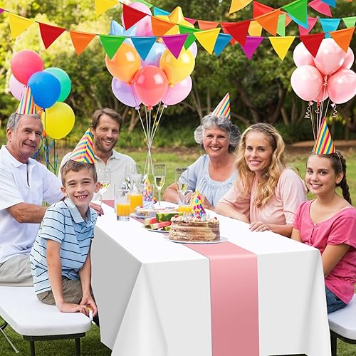 Miniatura 6 de Juego de 12 manteles de plástico desechables y camino de mesa de satén, manteles de 54 x 108 pulgadas, manteles blancos de 12 x 108 pulgadas,