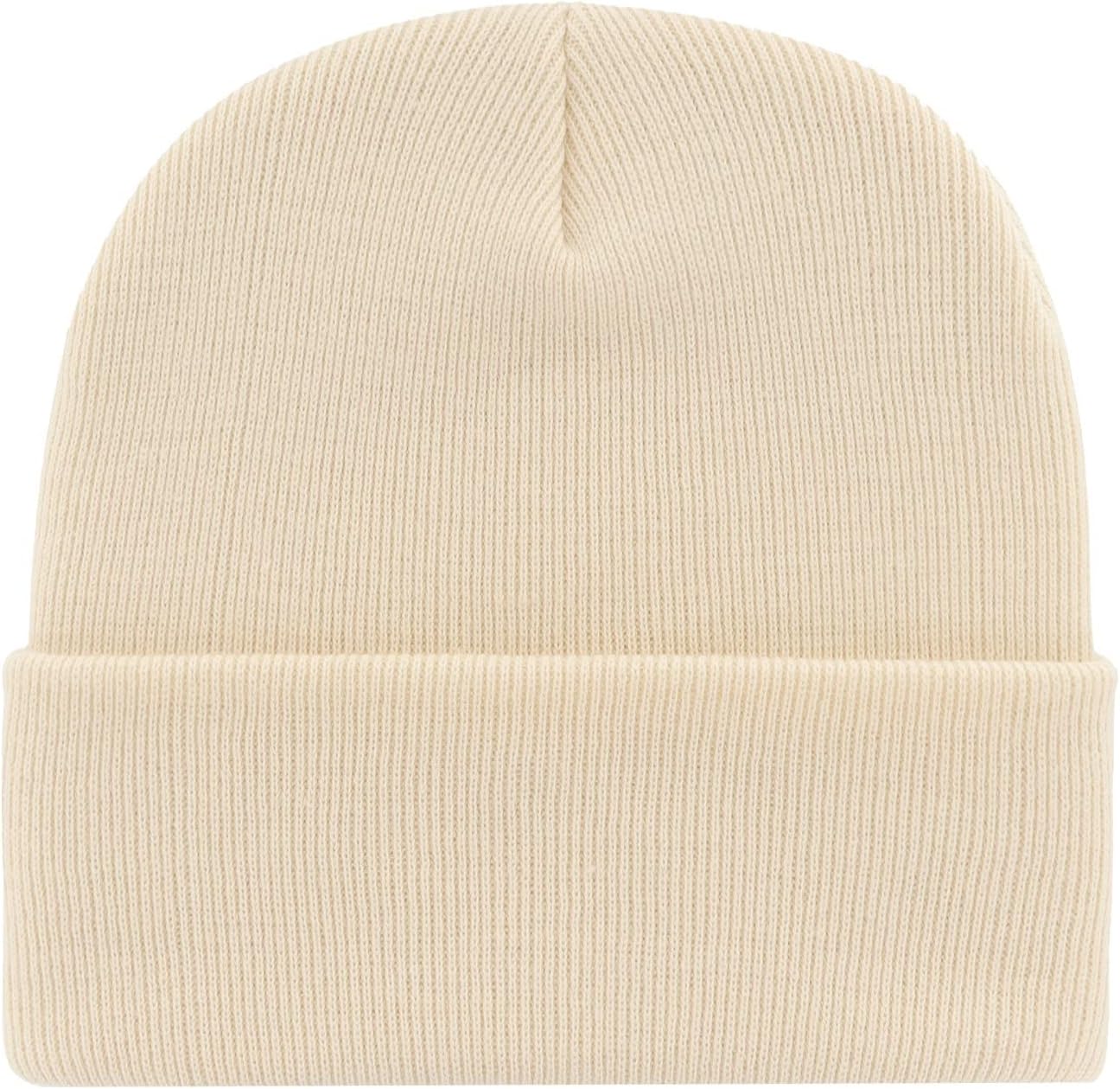 47 New York Yankees Mens Womens Cuffed Knit Winter Hat, Stretch Fit, Cream/Natural White, Black Logo, One Size - Image 2