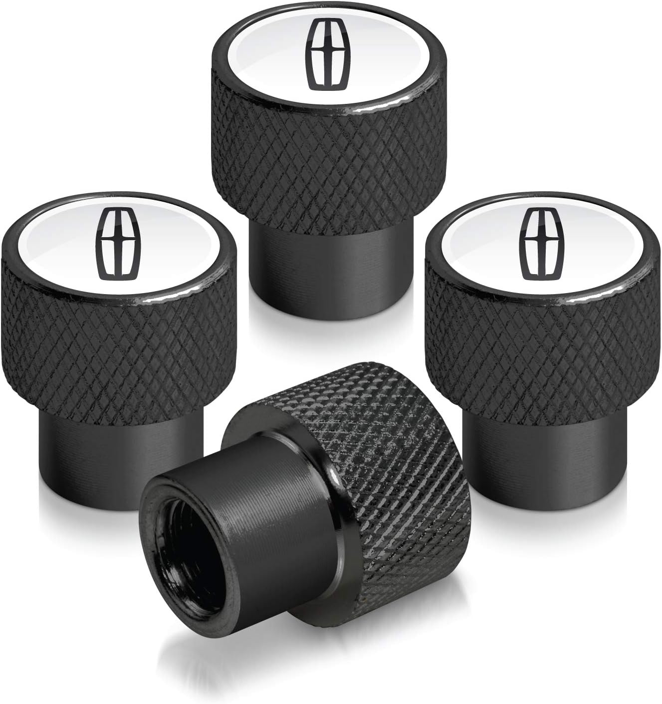 iPick Image for Lincoln Logo in White on Black Easy-Grip Aluminum Tire Valve Stem Caps