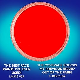 Blue Squid Face Paint Water Based Single Cake Professional Face Paint & Body Paint - Water Activated, Kids Adults Face Painting for Costume, Halloween Makeup, Cosplay - Neon Orange Red Face Paint 30g