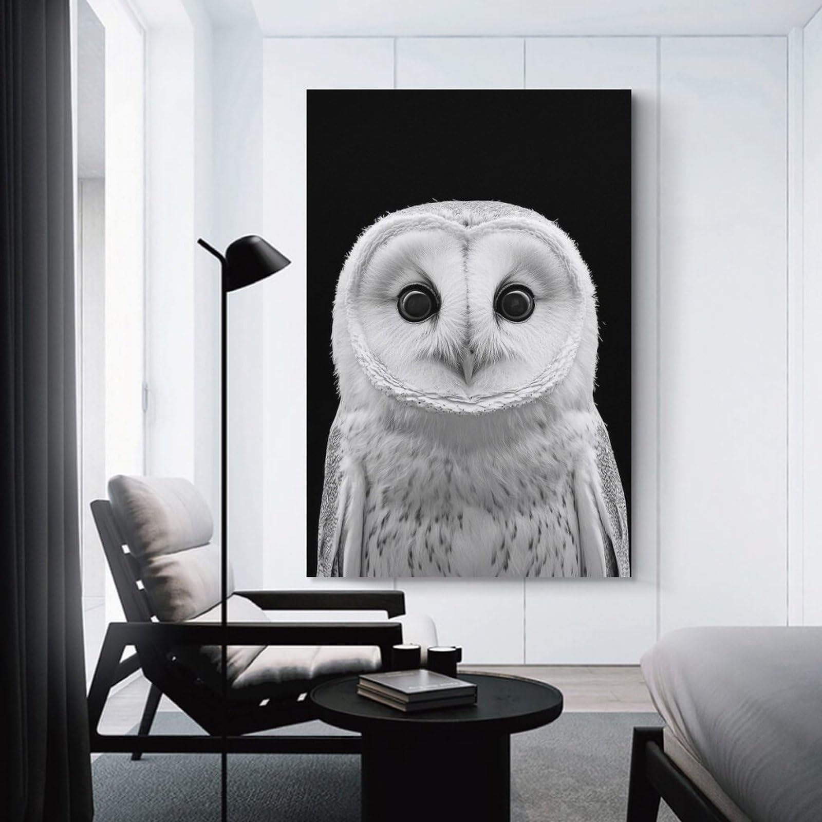 Junmoney White Barn Owl Portrait Photo Decorative Wall Artwork 16x24inch(40x60cm), for Front Hall, Corridor Or Welcome Spaces, Decorative Wall Art for Narrow Spaces