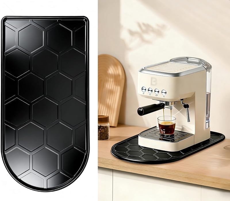 Silicone Coffee Mat for Keurig K-Mini,Keurig K-Express ,Keurig K-Mini Mate,Keurig K-Slim Single Serve K-Cup Pod Coffee Maker Accessories, 16.1"x8.1" Coffee Bar Station Spill Mat & Protector– Black