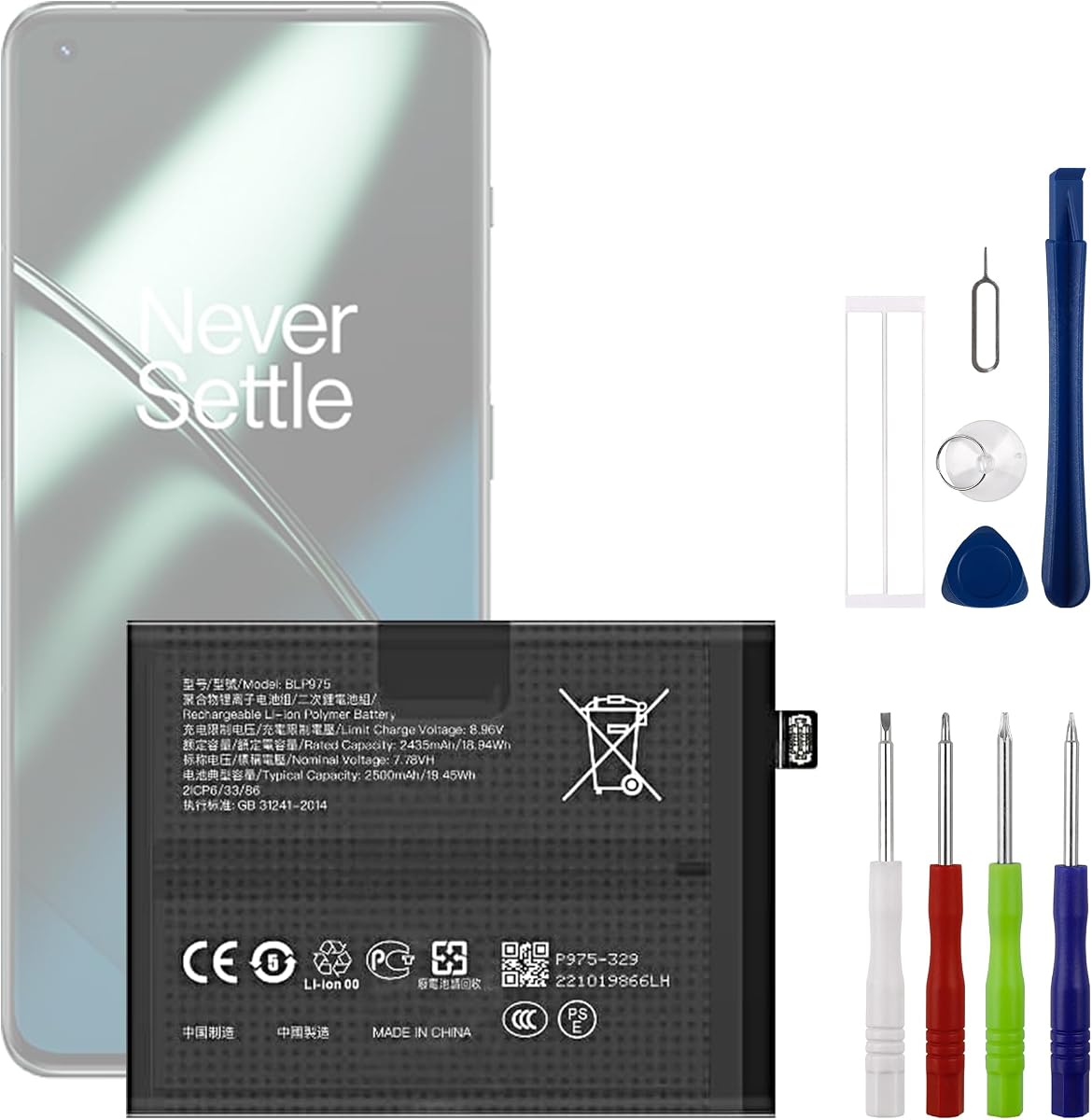 BLP975 3.8V 2500mAh Battery, Compatible with OnePlus 11 PHB110, CPH2449, CPH2447,Comes with a Battery Installation Tool