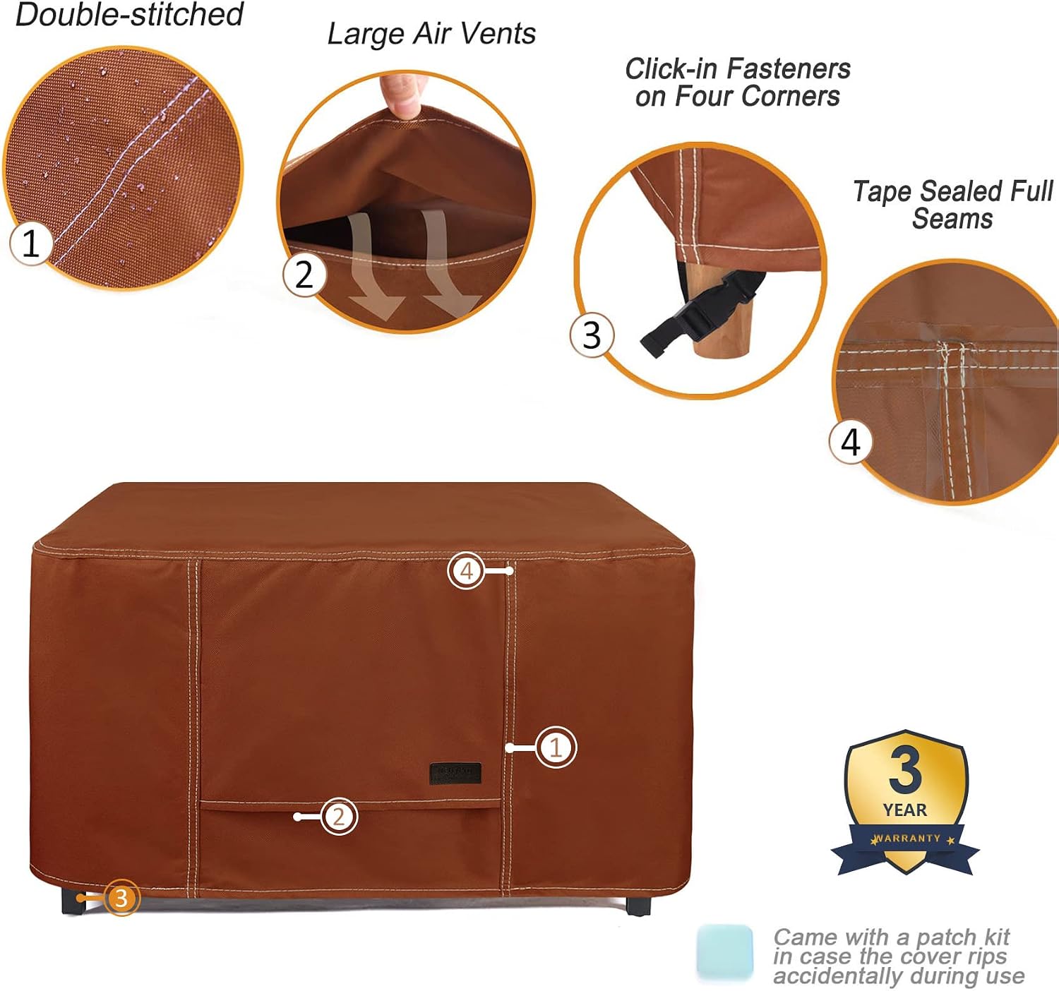 NettyPro Fire Pit Cover Rectangular 58 inch Waterproof Heavy Duty Patio Firepit Cover Rectangle for Outdoor Gas Propane Fire Table, Brown