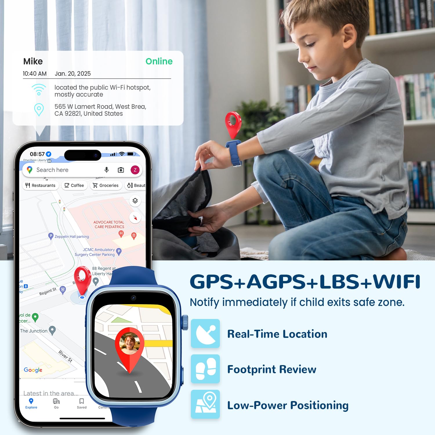 4G Montre Connectée Enfants avec Appels, Appels Vidéo, Chat Vocal, WiFi, GPS, SOS, SMS, Étanche IP68, Mode École et Podomètre, Smartwatch Enfants avec Écran HD 1,83'' Bleu