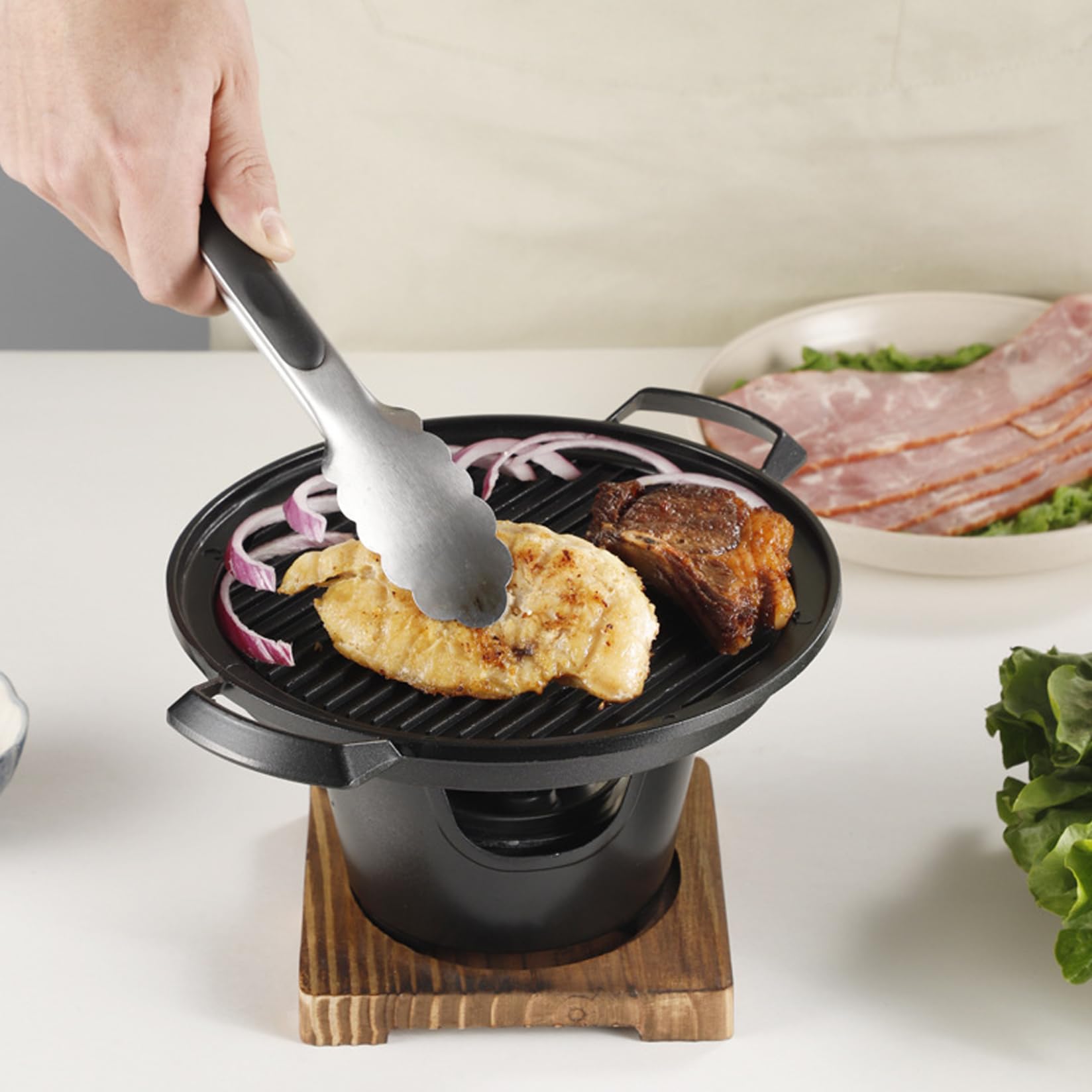 Griglia a Carbone Barbecue Coreano griglia a Carbone da Tavolo Antiaderente Senza Fumo griglia Portatile Facile da Montare per casa Picnic raduni in Campeggio