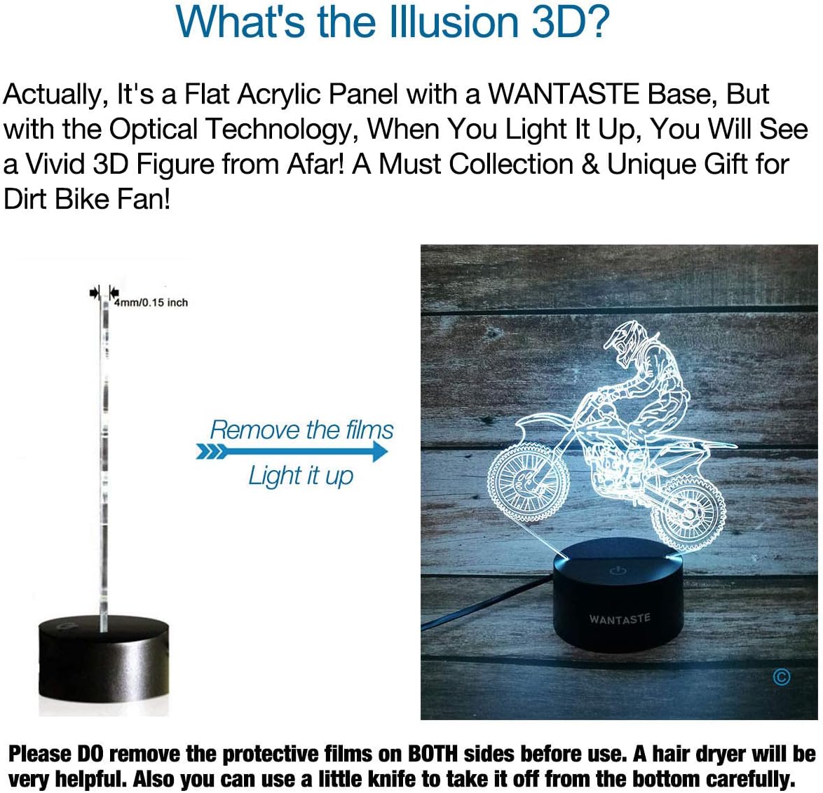 Motocross 3D Lamp Gift with Remote, Dirt Bike Decor Toys for Boys Girls Room, 7 Colors Changing Nightlight Bedside for Kids Baby