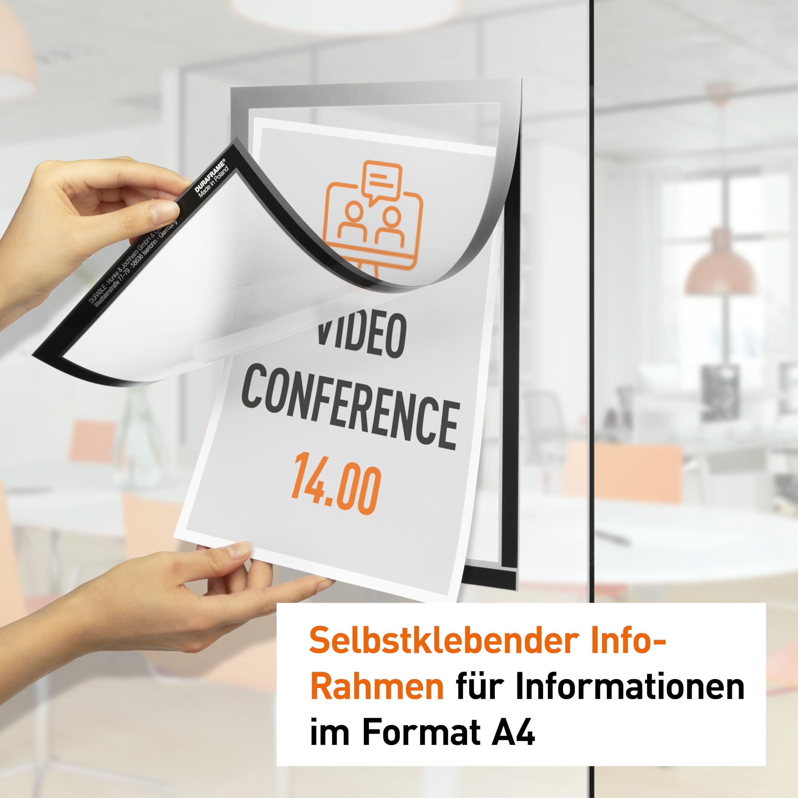 Durable Info-Rahmen Duraframe (A4, selbstklebend mit Magnetverschluss) 10 Stück, silber, 488223
