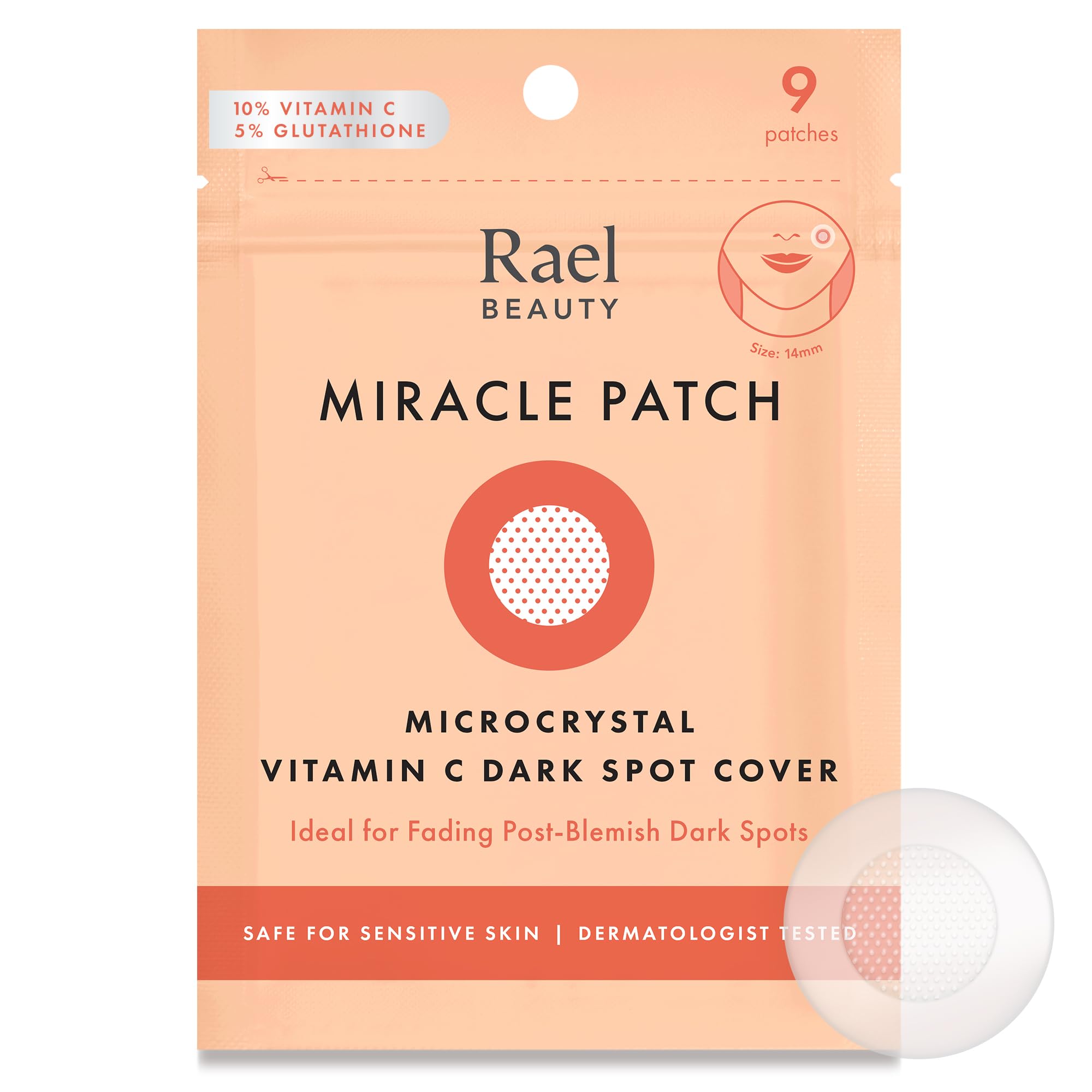 Rael Pimple Patches, Miracle Microcrystal Vitamin C Dark Spot Cover - Hydrocolloid Patch with Glutathione and Niacinamide, Korean Skin Care (9 Count)