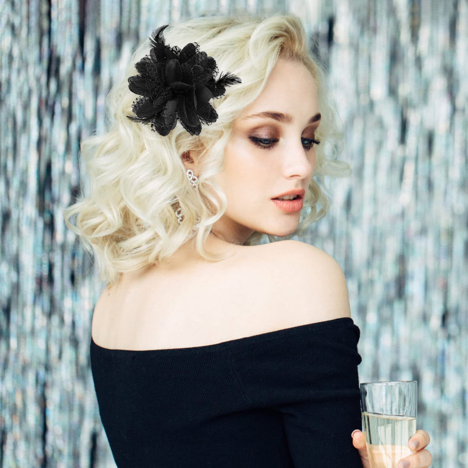 Amazon.com: WLLHYF Black Ladies Feather Flower Hair Clip 