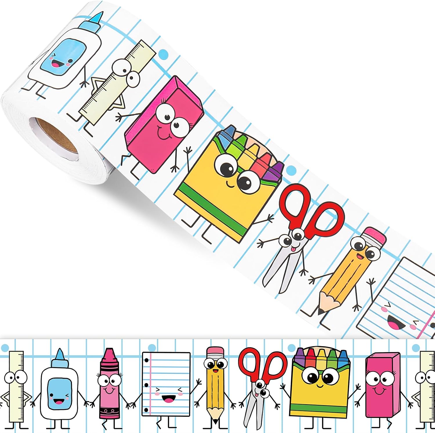FYSUIMU 65.6Ft Back to School Bulletin Board Border Cartoon Notebook Pencil Crayon Die Cut Trim Border Roll for Home Classroom Office Party Chalkboard Wall Decoration