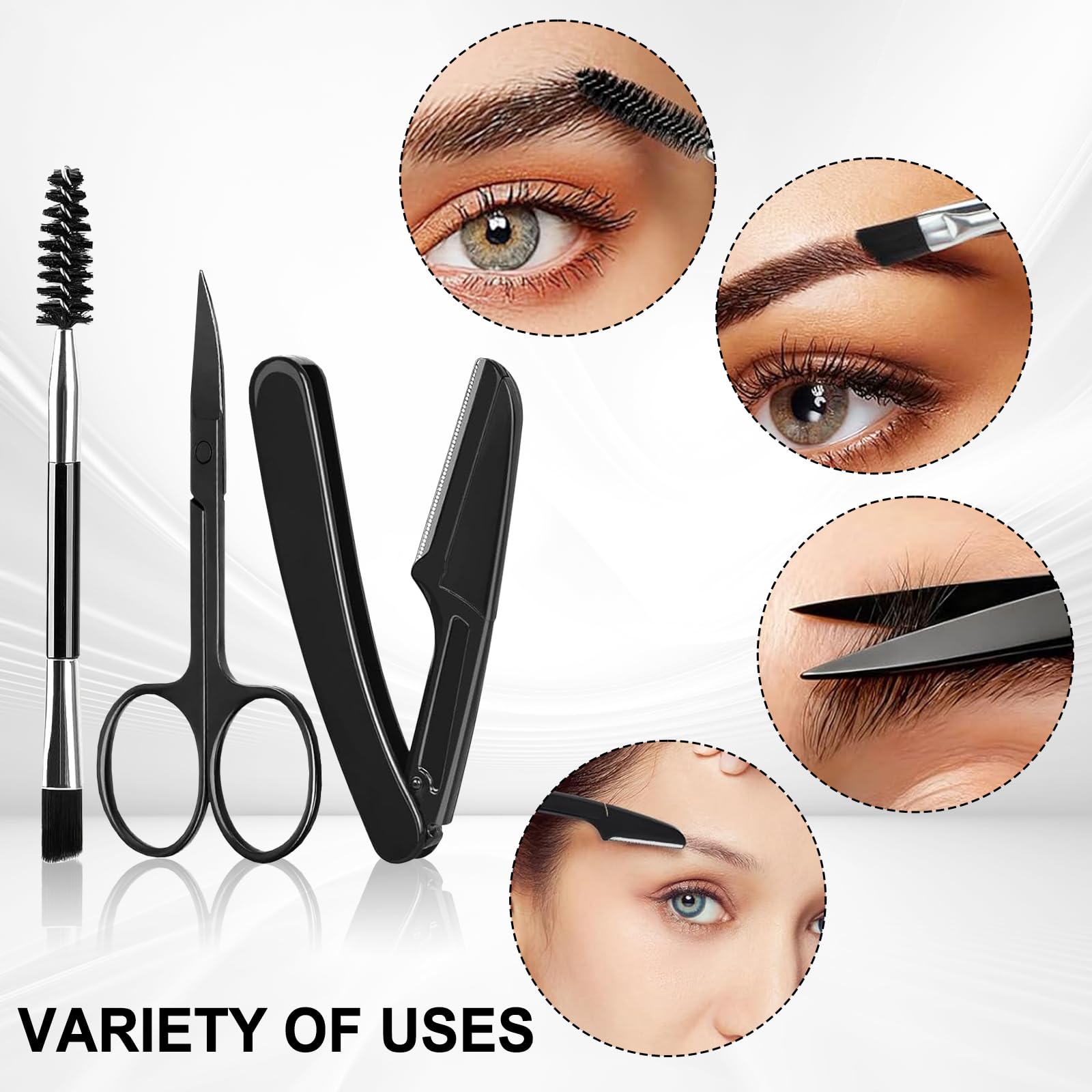 Sularpek 7 Piezas Pinzas Depilar Profesionales, Pinzas Profesionales para Cejas para Pelos Faciales, Espinillas y Astillas, Incluye Estuche de Cuero,Negro