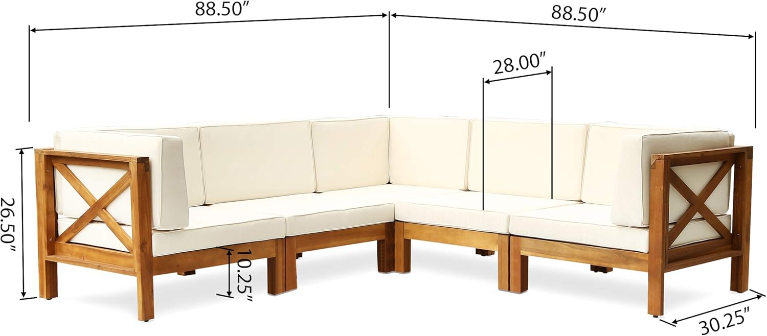 Detailed dimensions of the GDFStudio Noble House Brava Wood 5-Seater Sectional Sofa Set