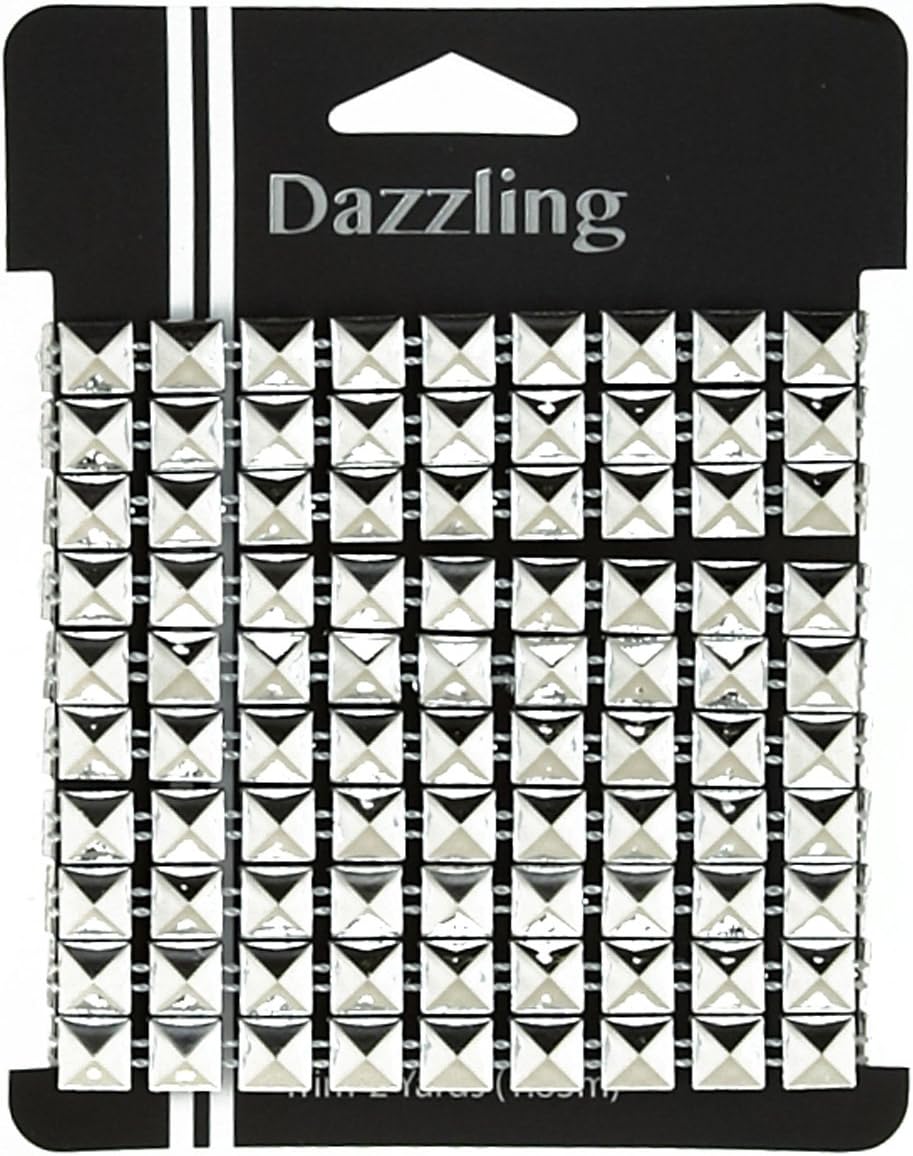 1/4'' Stud Square Spike Trim Silver 2 yd pkg