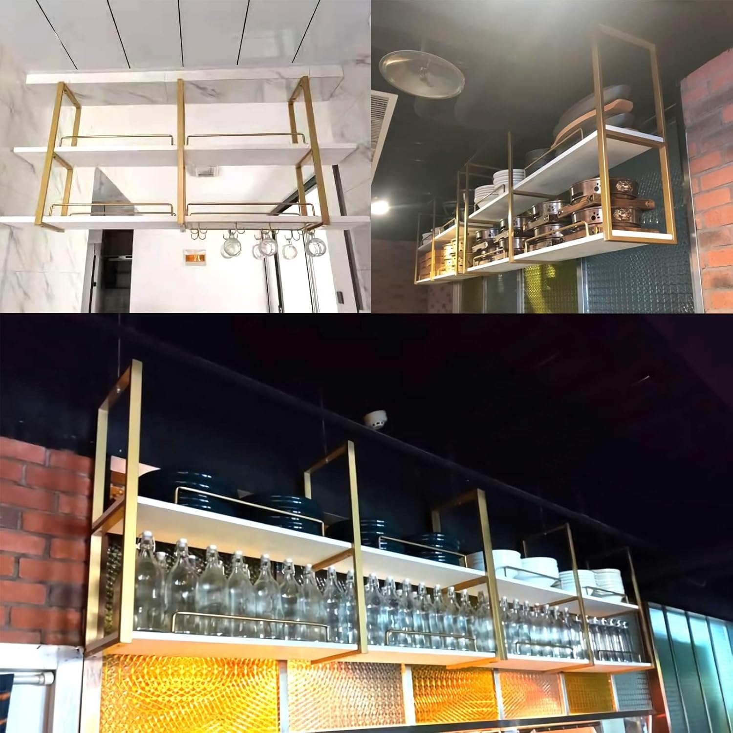 Hanging Plant Stand Indoor Ceiling Wine Rack with Floating Shelves Iron Solid Wood Display Stand for Bar Wine Glass 2nd Floor Ceiling Storage Shelves (80 * 30 * 80cm)