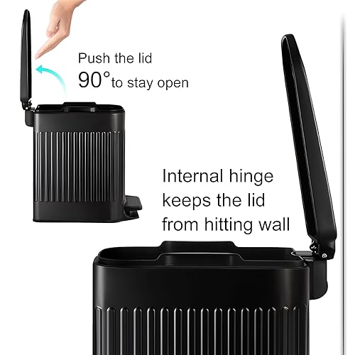 Miniatura 6 de Cubo de basura delgado para baño con tapa, cierre suave, cubo de basura de acero inoxidable de 6 litros1.6 galones con cubo interior extraíble,