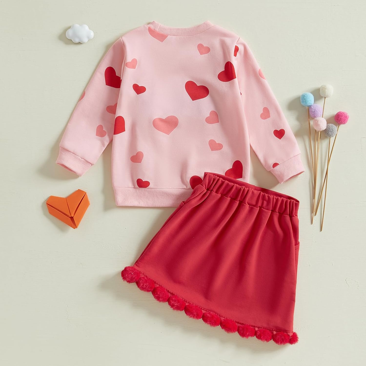 Kayotuas Toddler Girl Valentines Outfit Love Heart Sweatshirt Long Sleeve Shirt and Red Skirts Set Cute Winter Spring Clothes - Image 4
