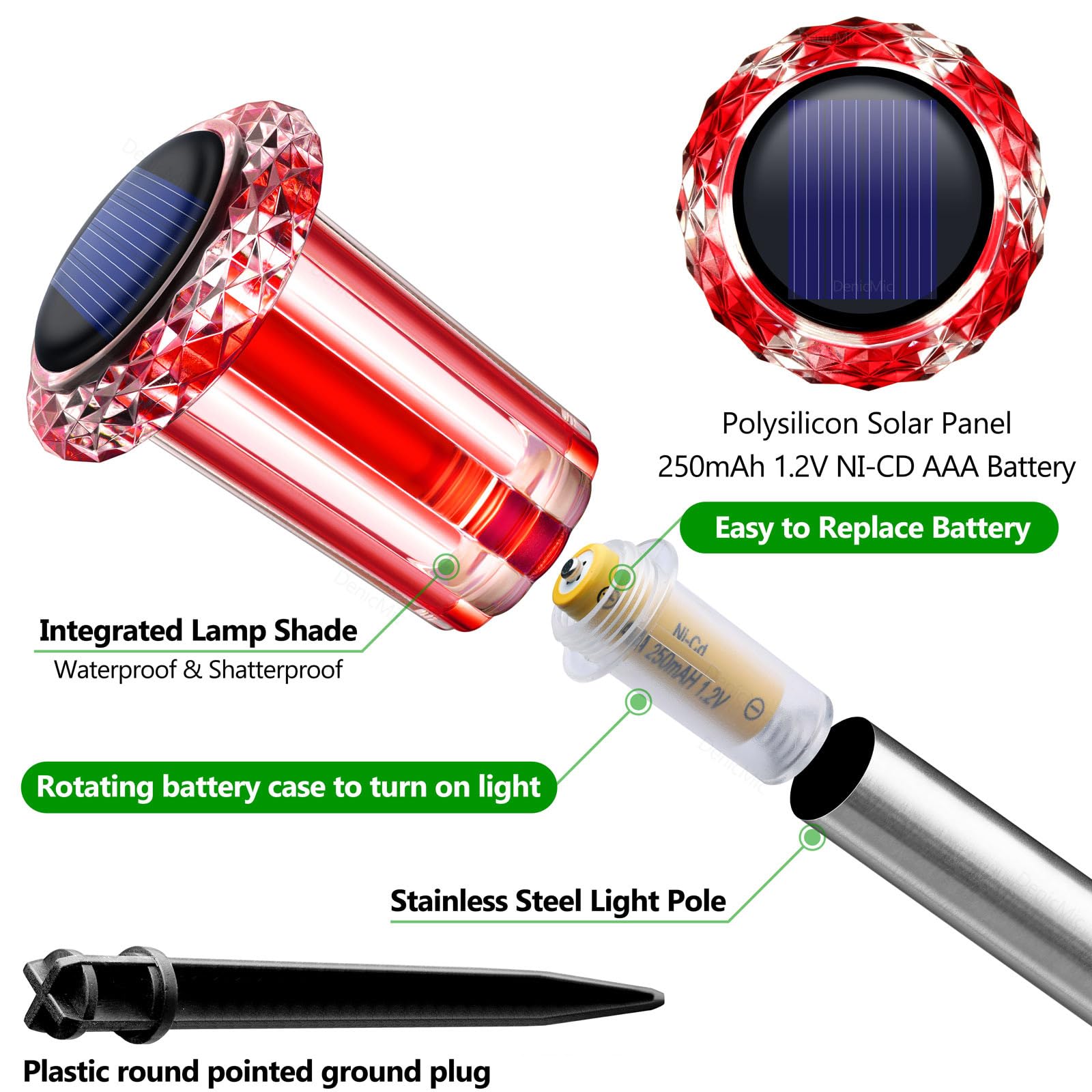 DenicMic Solar Lights Outdoor 10 Pack Waterproof Red White LED Stainless Steel Stake Outside Lights for Yard Pathway Garden Driveway Walkway Landscape Path Lighting Valentines Day Decorations view 2