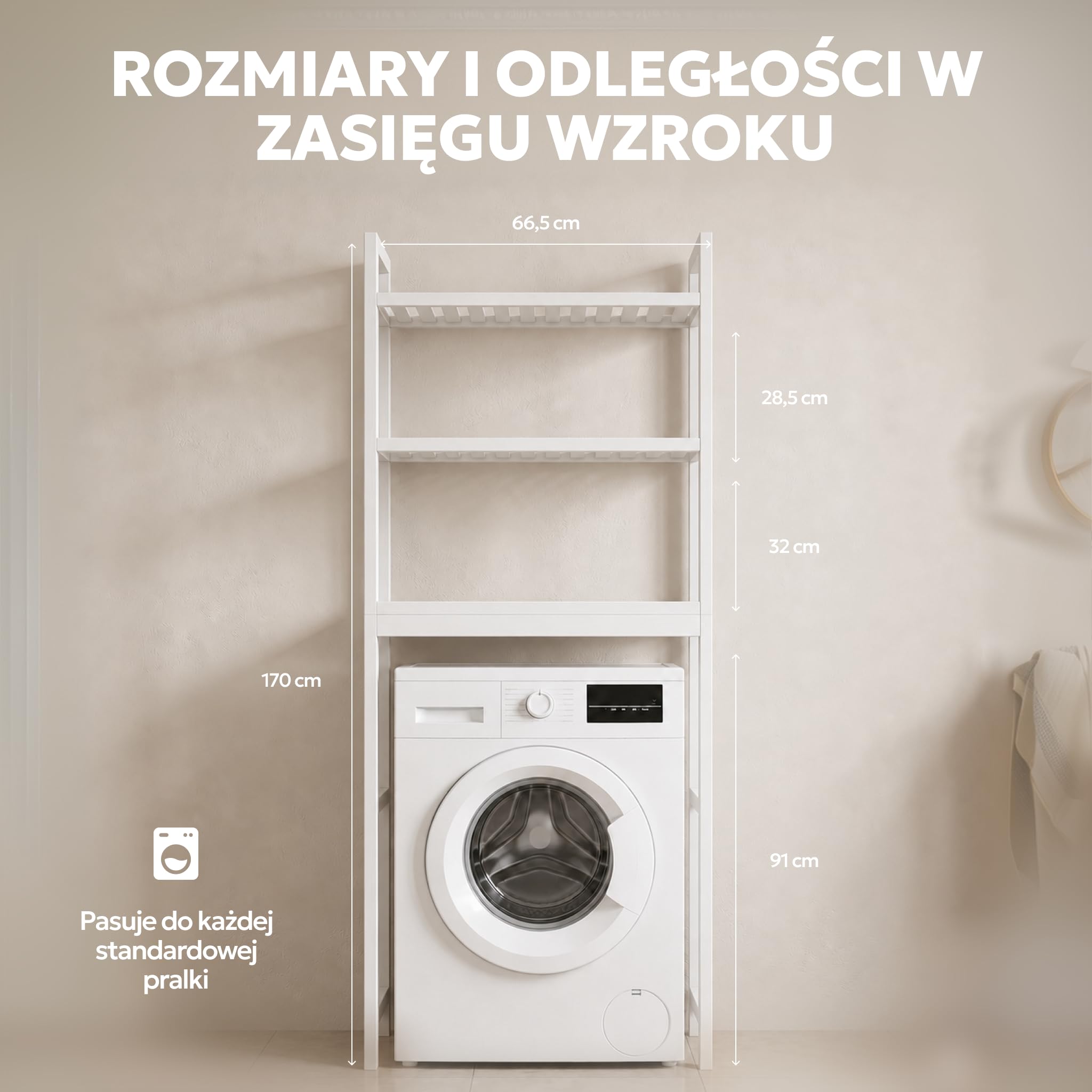 Regał na Pralkę Bambus - Półka Toaletowa - 3 Półki Drewno | MY FAT GORILLA – Regał na Pralkę Bambus 3 Półki – Drewno Organizer 66x26x170 cm Toaletowy
