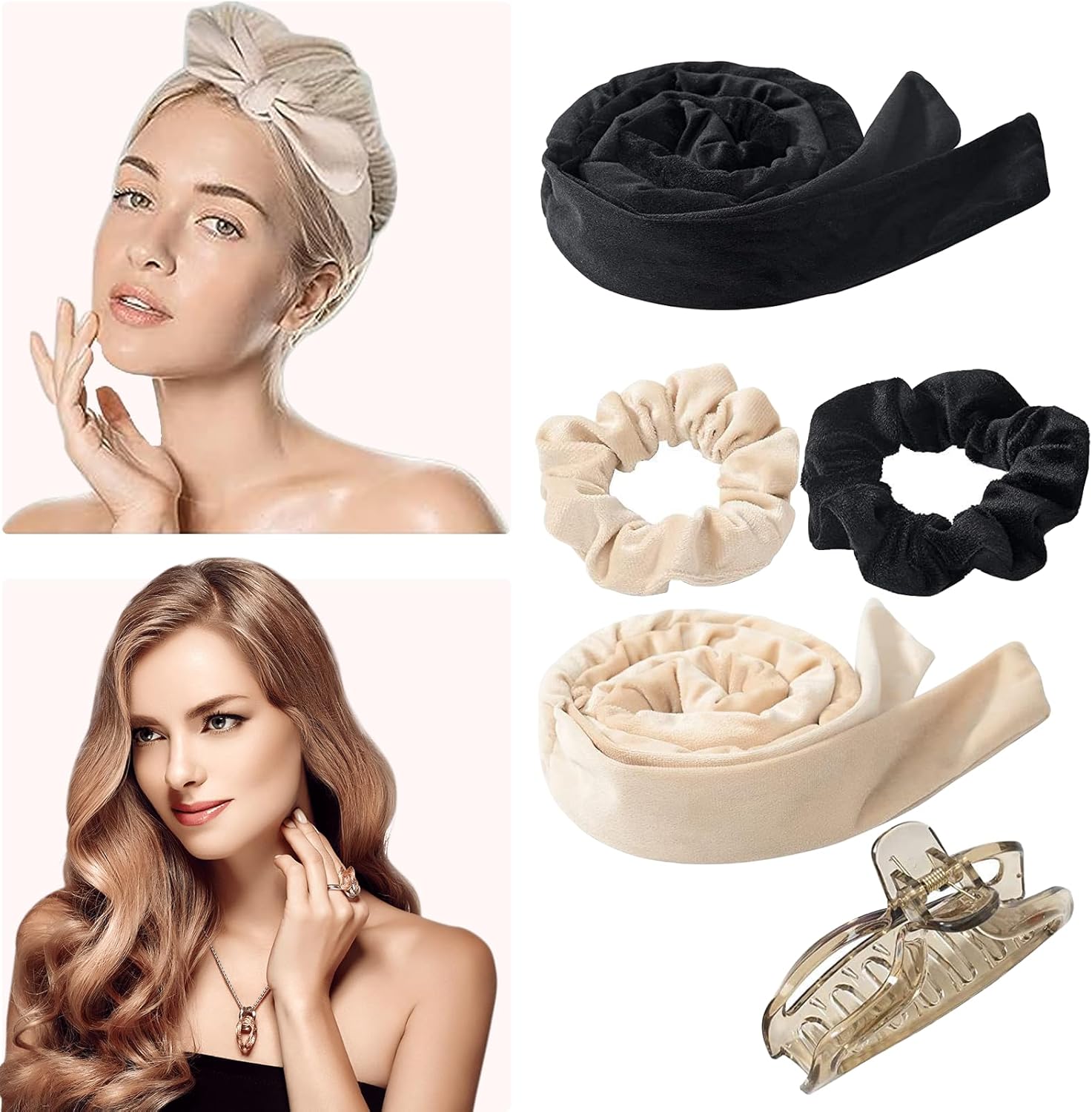 ZERRIOY Heatless Hair Curler for Long Hair, 4Pcs Curling Iron Headband