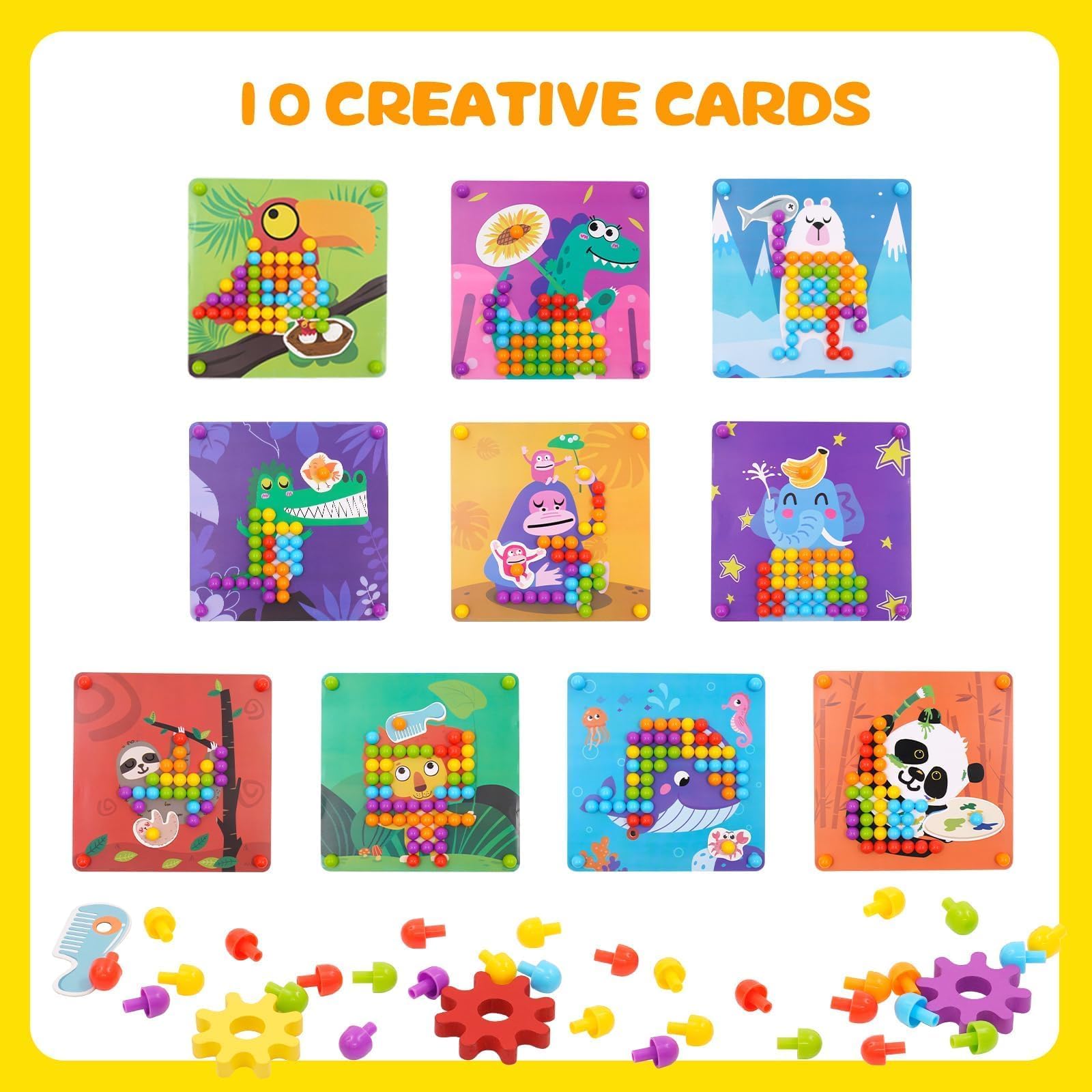 Tablero De Mosaico Infantil Con Engranajes – Juguete De Botones De Colores Y Patrones, 180 Piezas Para Niños De 3 Años En Adelante