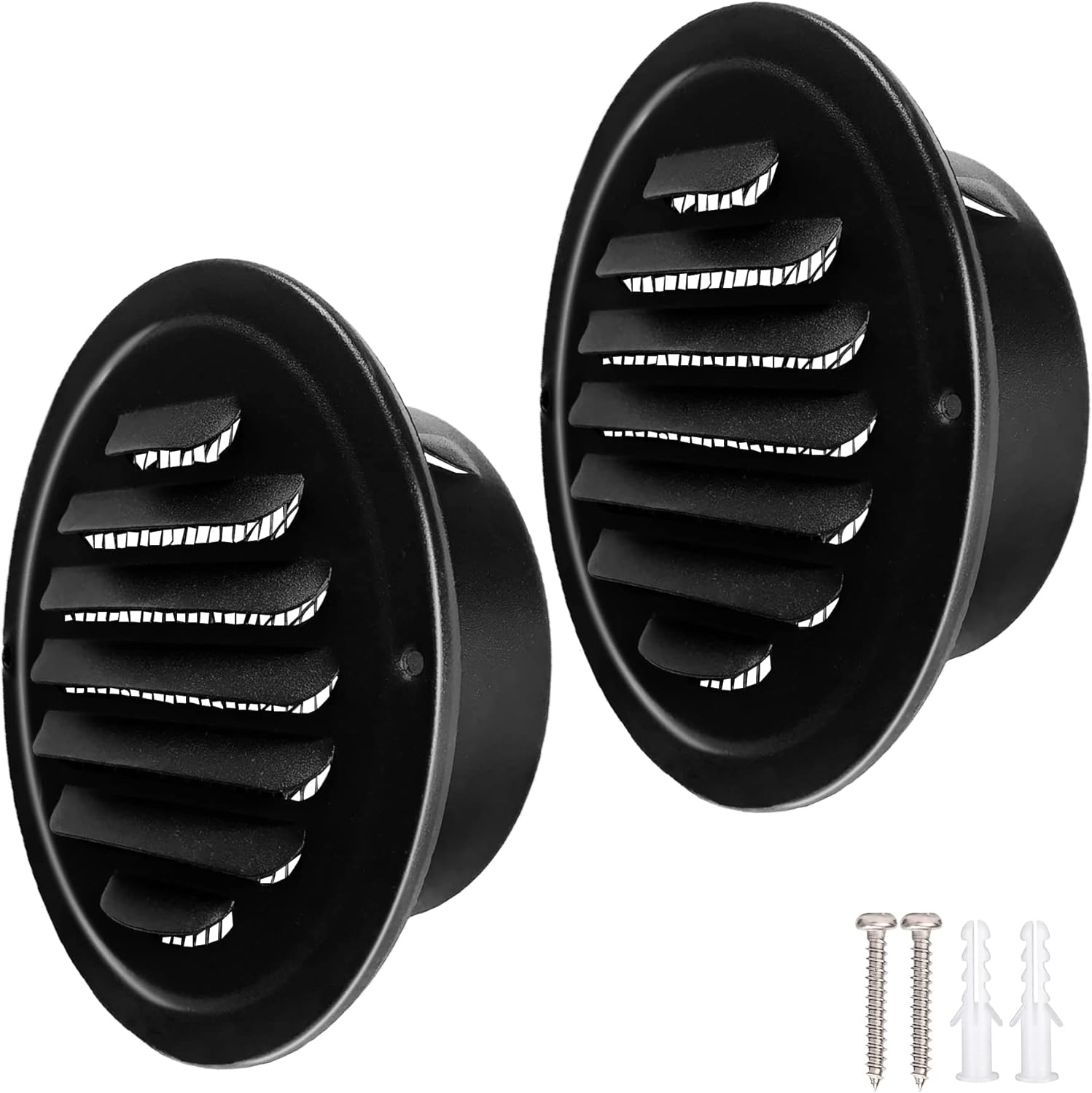 4" Round Soffit Air Vent, Louanxpert Black Paint Stainless Steel Louver Exterior Wall Vent Cover