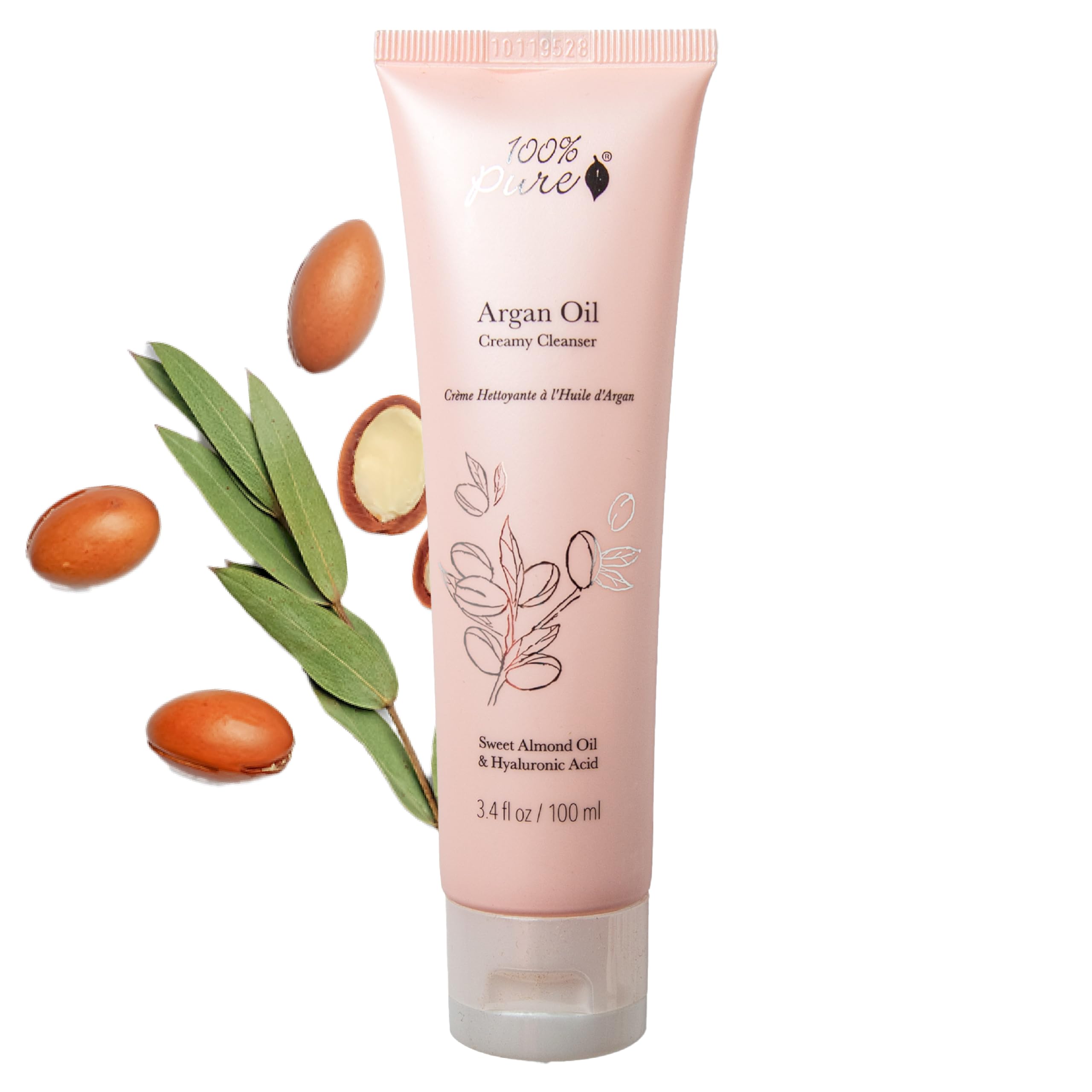 100% PURE Argan Oil Creamy Cleanser Daily Moisturizing Face Wash & Makeup Remover - Natural Anti-Aging Cleansing Botanicals for Clear Skin & Healthy Radiant Glow - 3.4 Fl Oz